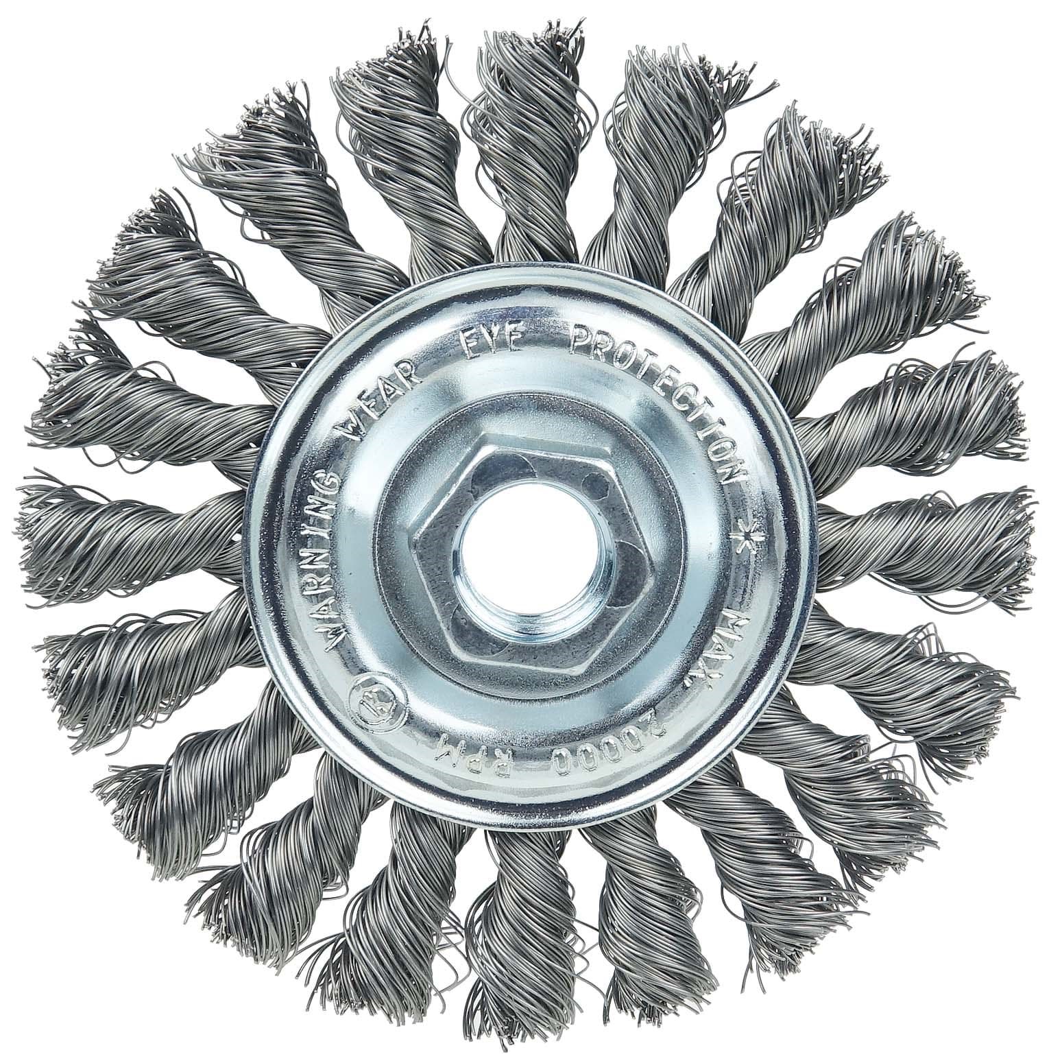 Picture of Wolverine 4" Knot Wire Wheel, Standard Twist, .014" , 5/8"-11 UNC Nut, Steel Wire