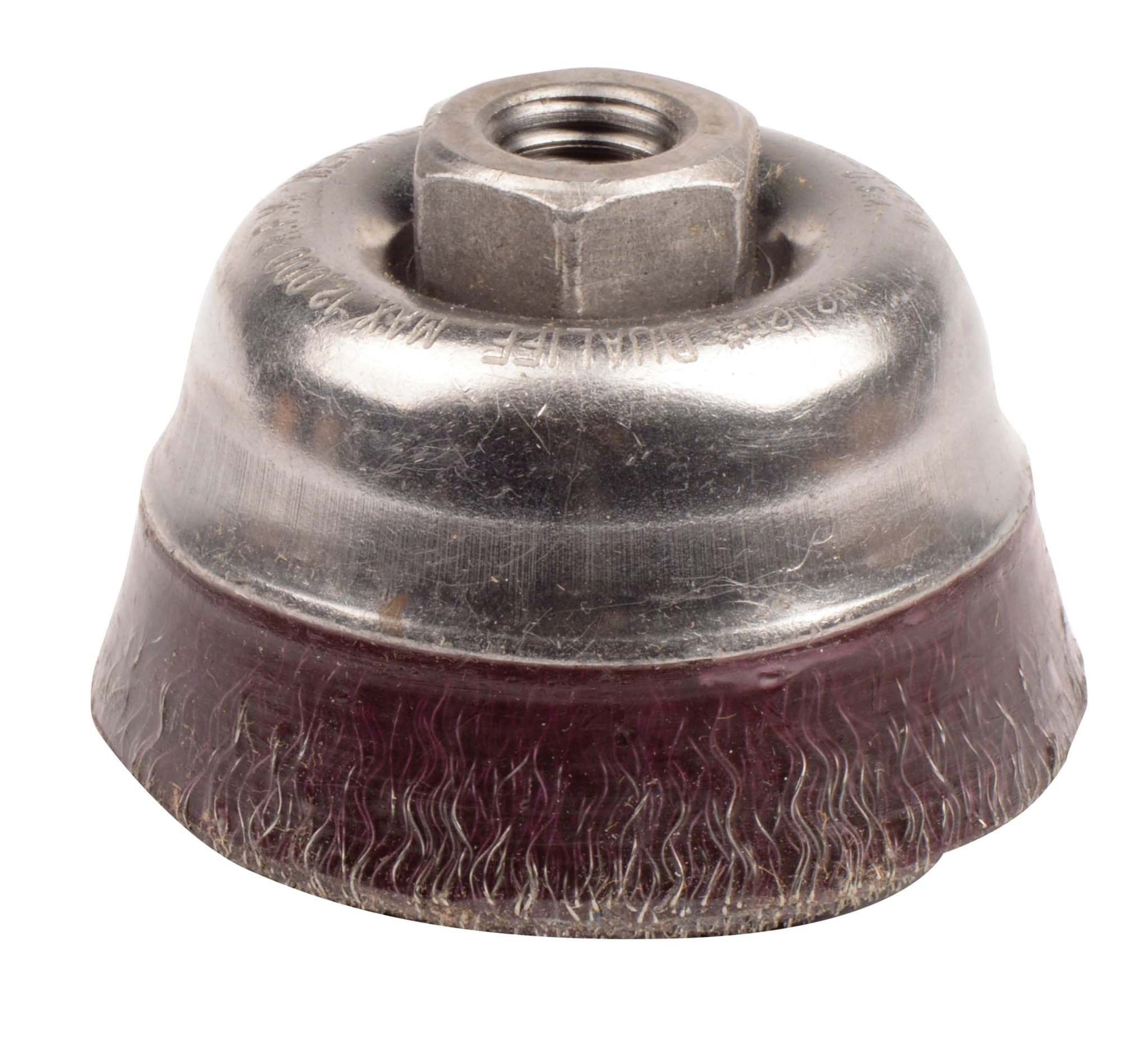Picture of 3-1/2" Polyflex Encapsulated Crimped Wire Cup Brush, .014" Steel Fill, 5/8"-11 UNC Nut