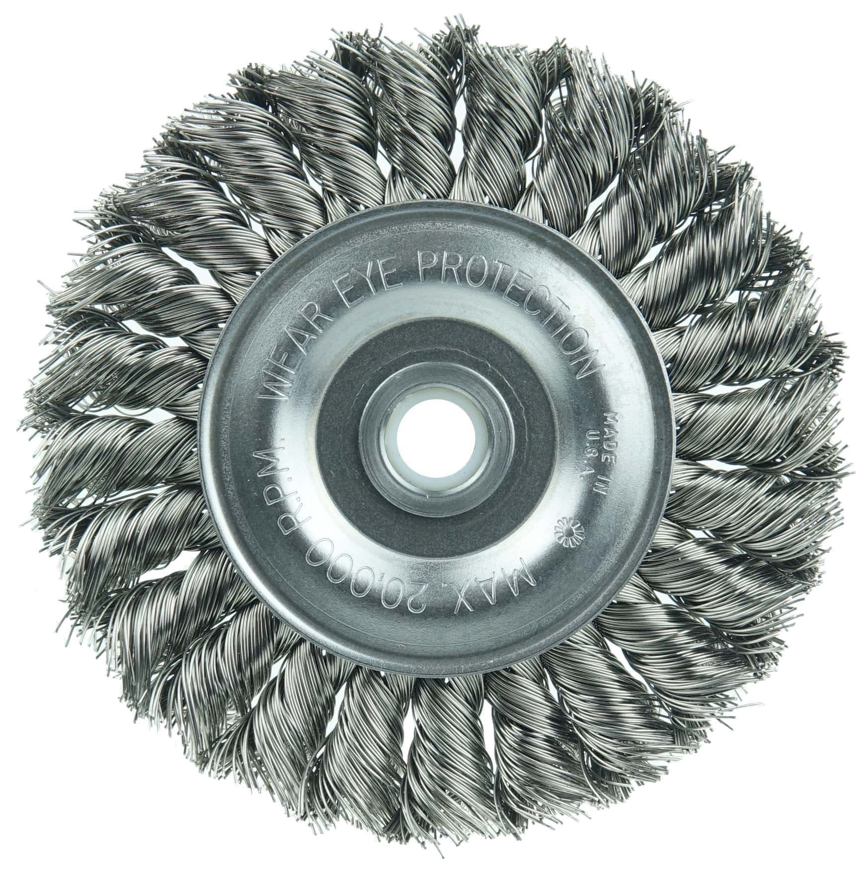 Picture of Wolverine 4" Knot Wire Wheel, Standard Twist, .014" Steel Fill, 1/2"-3/8" Arbor Hole