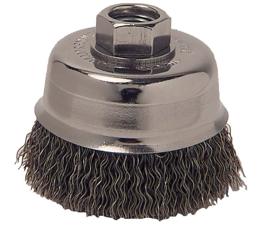 Picture of Wolverine 3" Crimped Wire Cup Brush, .014" Steel Fill, 5/8"-11 UNC Nut
