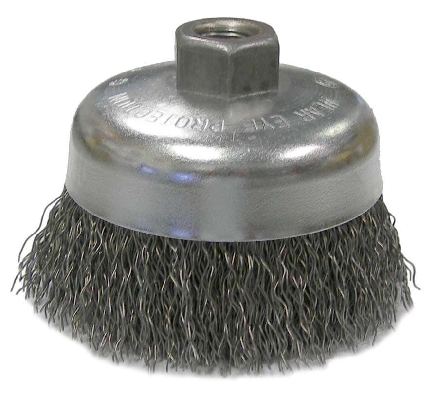 Picture of Wolverine 4" Crimped Wire Cup Brush, .020" Steel Fill, 5/8"-11 UNC Nut
