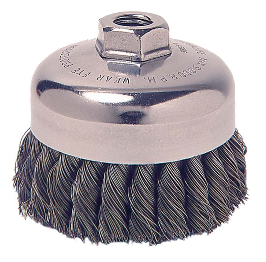 Picture of Wolverine 4" Knot Wire Cup Brush, .025" Steel Fill, 5/8"-11 UNC Nut