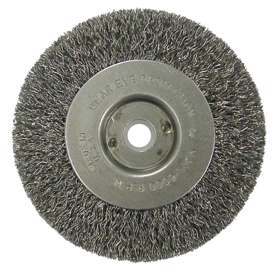Picture of Wolverine 4" Crimped Wire Wheel, .014" Steel Fill, Narrow Face, 1/2"-3/8" Arbor Hole