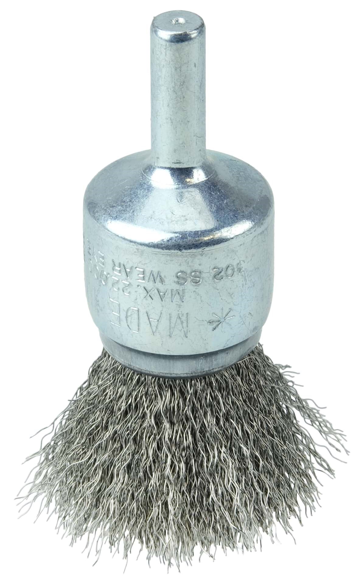 Picture of Wolverine 3/4" Crimped Wire End Brush, .006"Stainless Steel Fill, 1/4" Stem