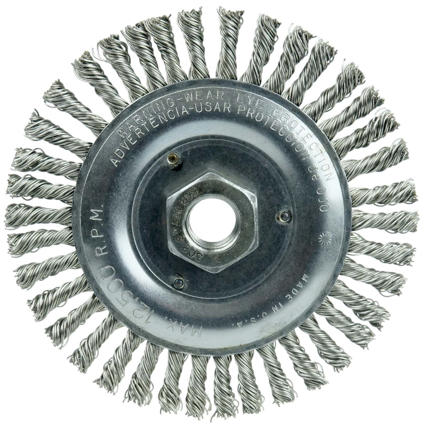 Picture of Wolverine 5" Knot Wire Wheel,Stringer Bead Twist,.020" Stainless Steel Fill, 5/8"-11 UNC Nut