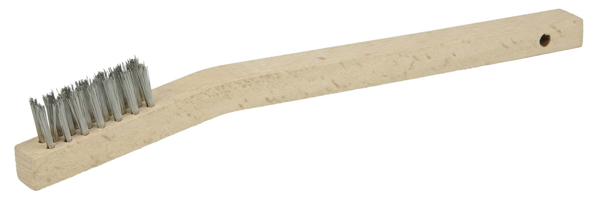 Picture of Vortec Pro Small Hand Wire Scratch Brush, Stainless Steel Fill, Wood Handle, 3 x 7 Rows