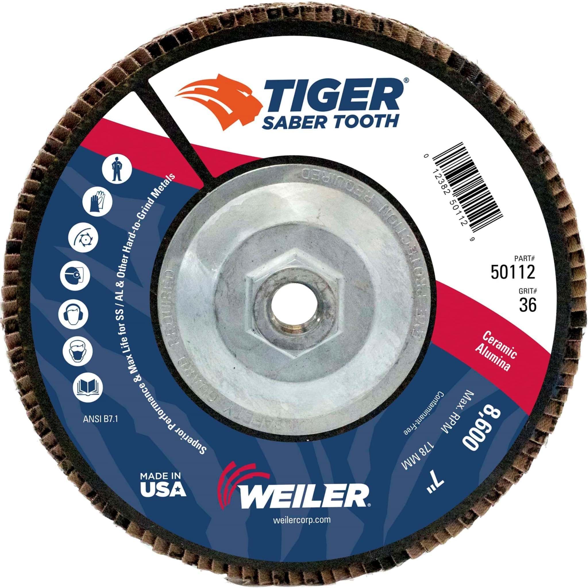 Picture of 7" Tiger Ceramic Abrasive Flap Disc, Conical (TY29), Phenolic Backing, 36C, 5/8"-11 UNC Nut