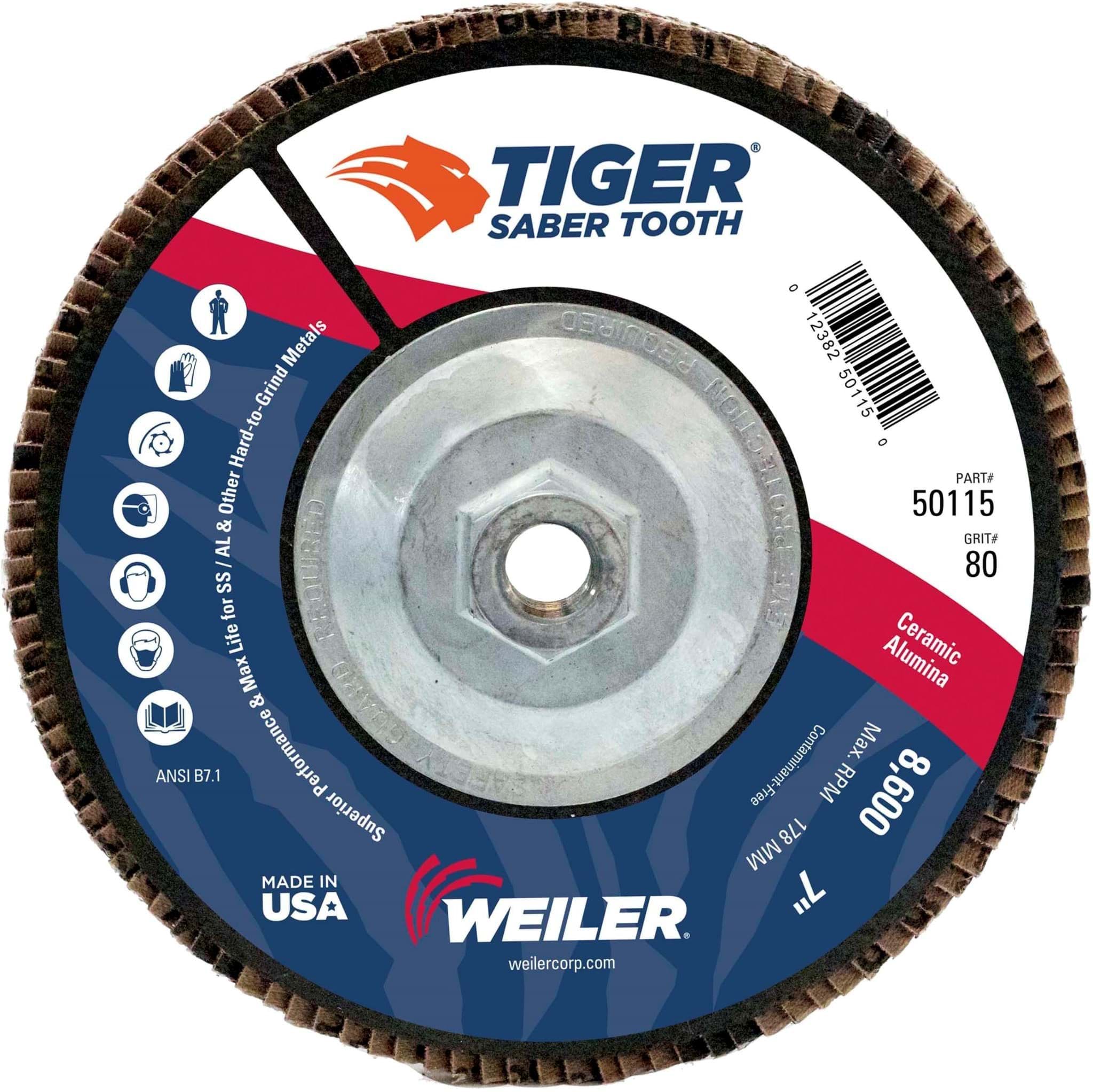 Picture of 7" Tiger Ceramic Abrasive Flap Disc, Conical (TY29), Phenolic Backing, 80C, 5/8"-11 UNC Nut