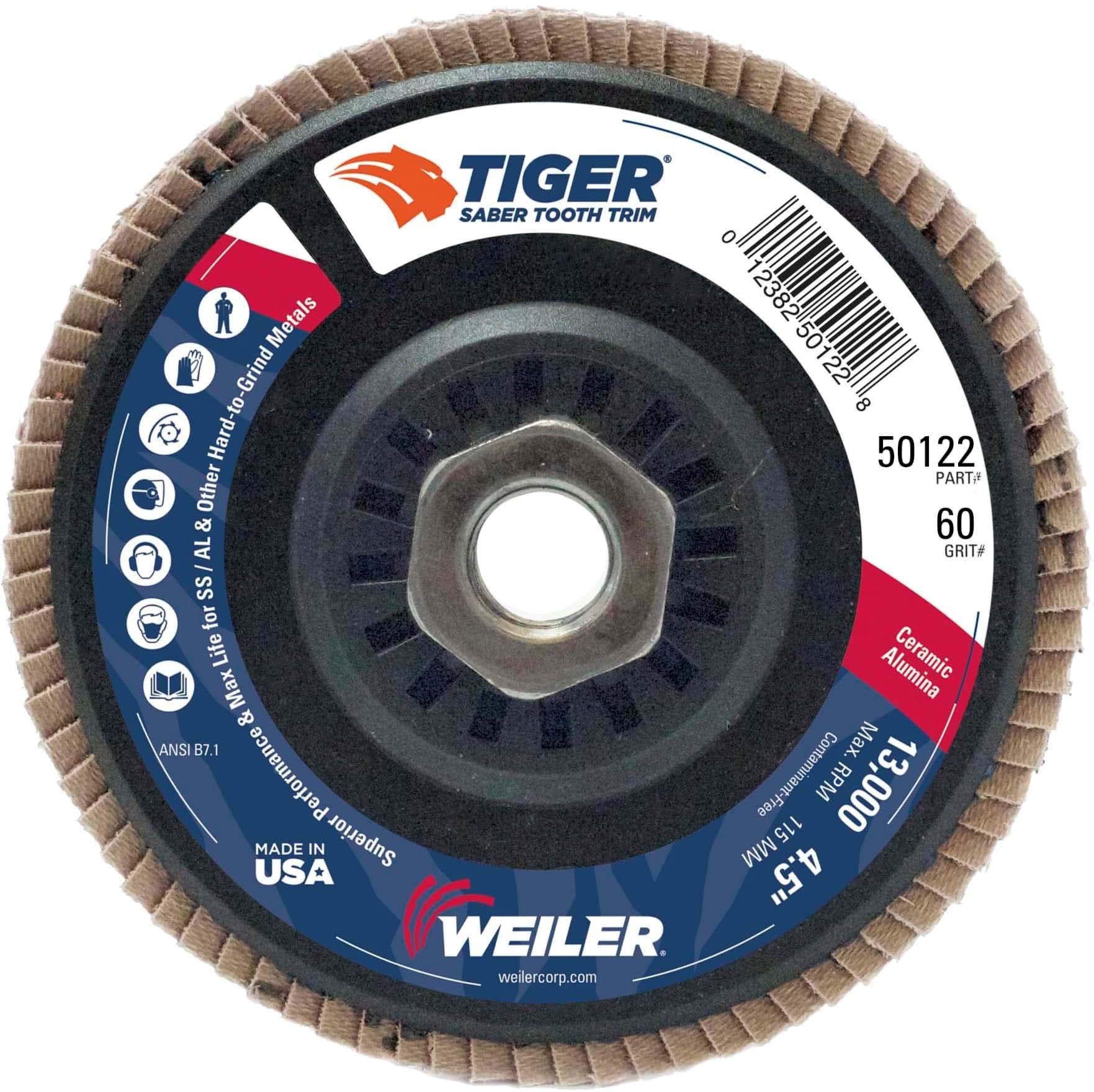 Picture of 4-1/2" Tiger Ceramic Abrasive Flap Disc,Conical (TY29),Trimmable, 60C, 5/8"-11 UNC Nut
