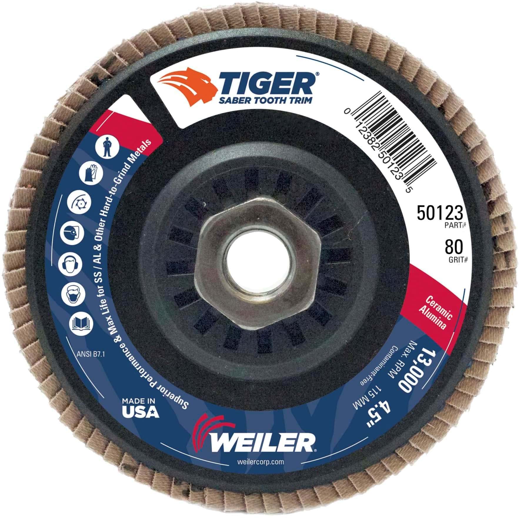 Picture of 4-1/2" Tiger Ceramic Abrasive Flap Disc,Conical (TY29),Trimmable, 80C, 5/8"-11 UNC Nut