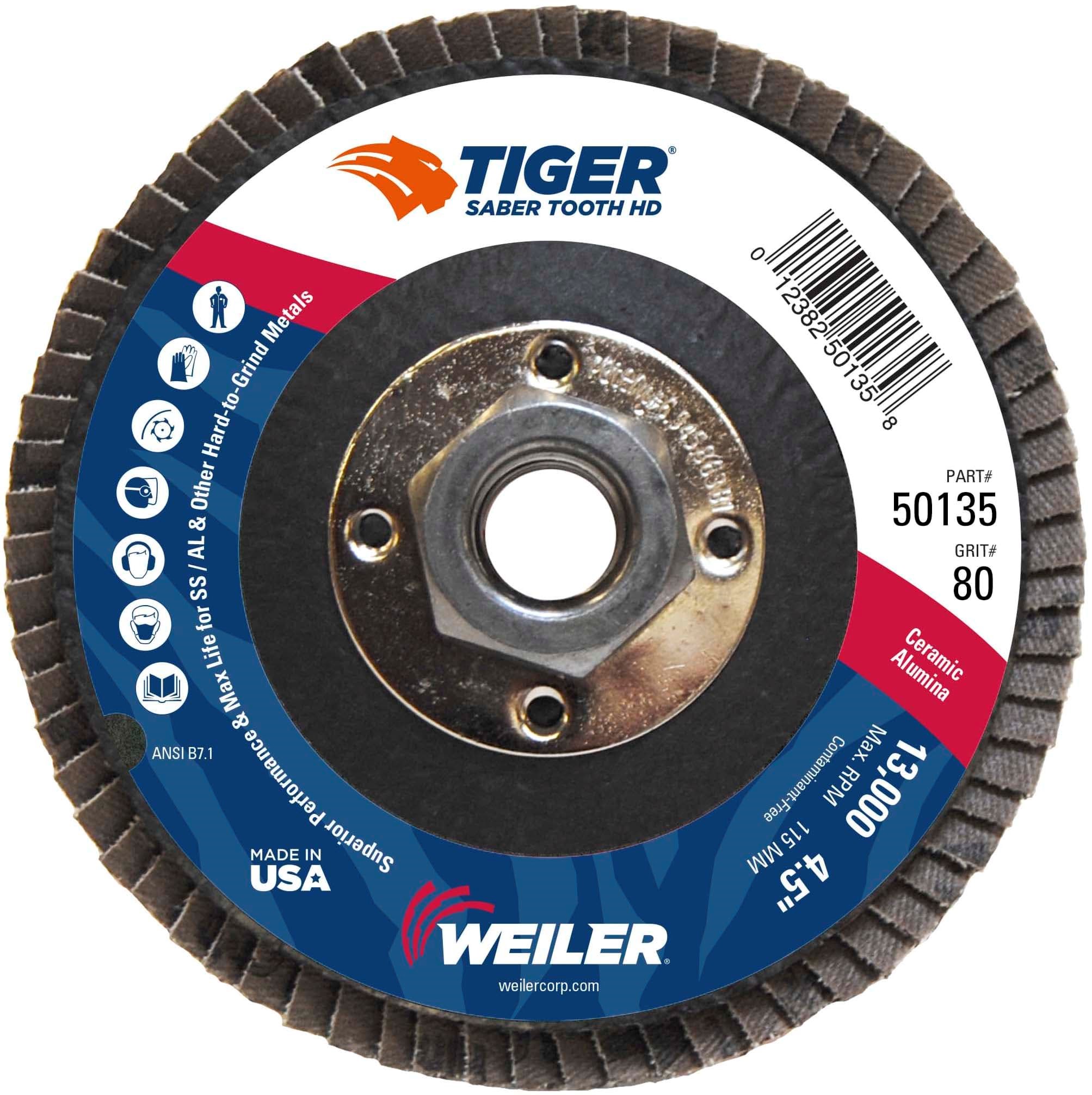 Picture of 4-1/2" Tiger Ceramic High Density (TY27)  Abrasive, 80C, 5/8"-11 UNC Nut