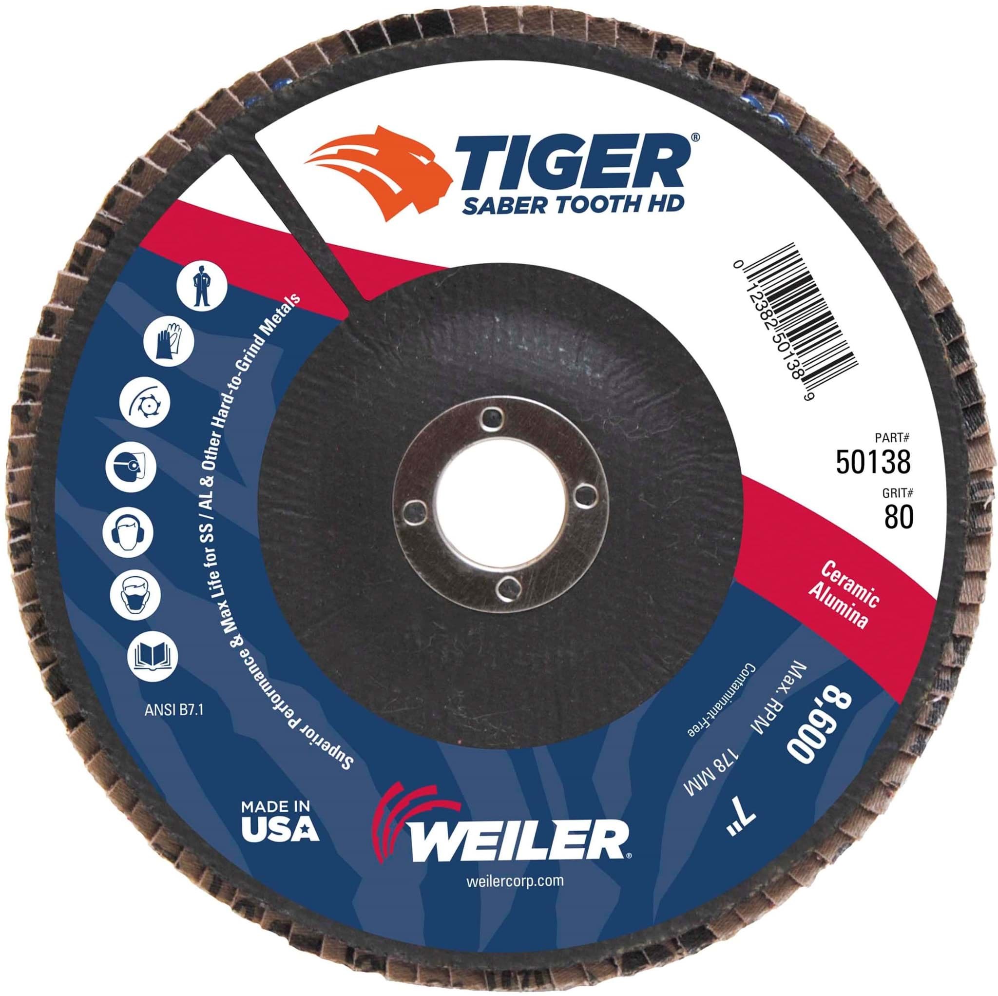 Picture of 7" Tiger Ceramic High Density (TY27)  Abrasive, 80C, 7/8" Arbor Hole