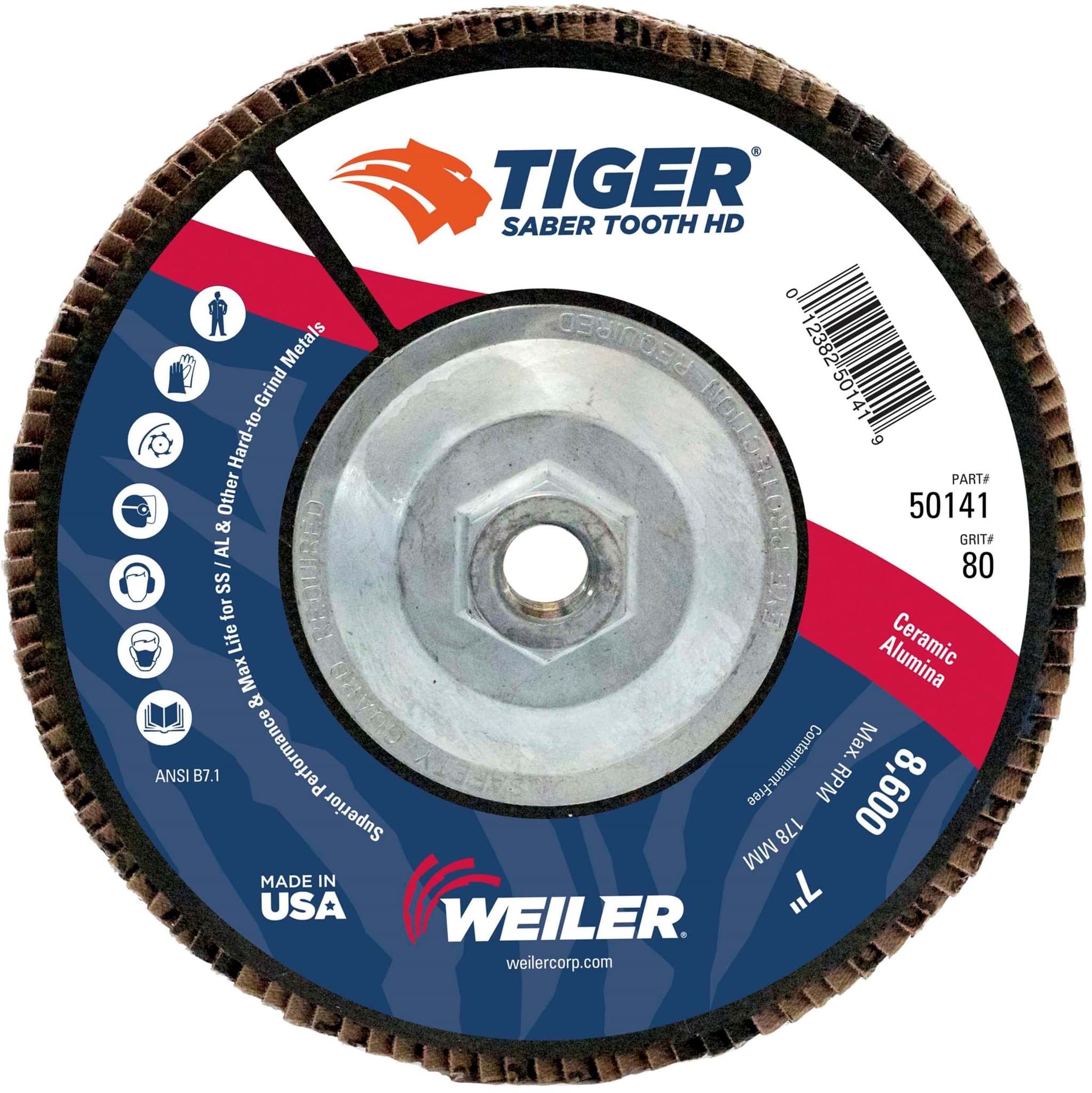 Picture of 7" Tiger Ceramic High Density (TY27)  Abrasive, 80C, 5/8"-11 UNC Nut