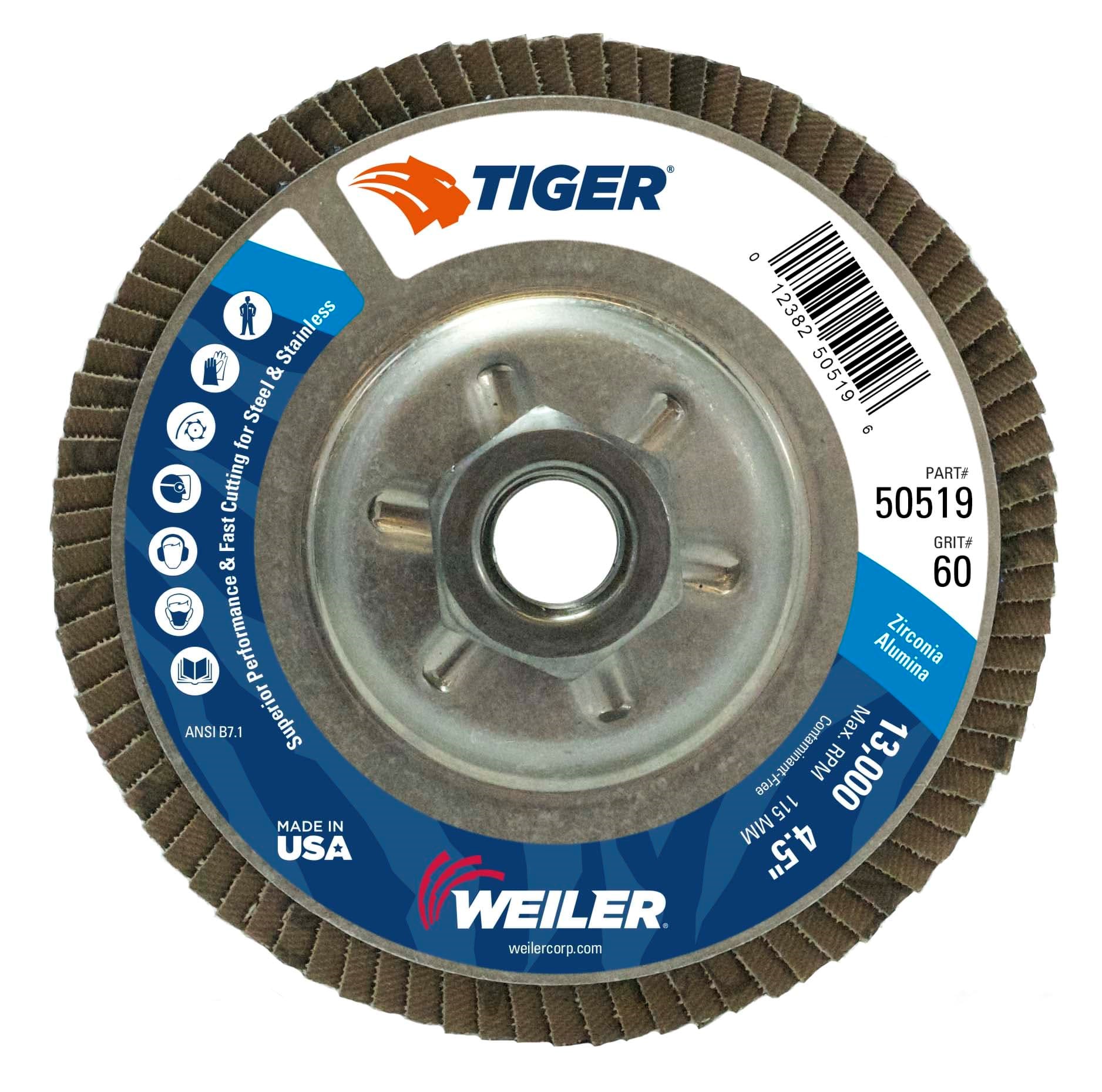 Picture of 4-1/2" Tiger Disc Abrasive Flap Disc, Conical (TY29), Aluminum Backing, 60Z, 5/8"-11 UNC Nut