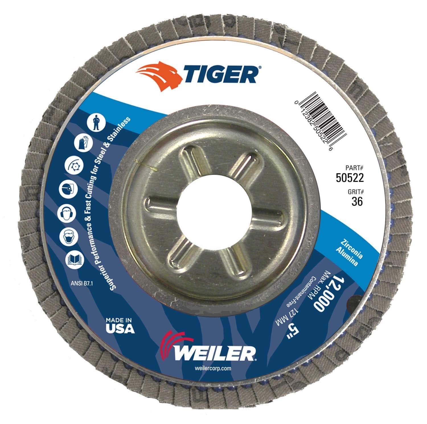 Picture of 5" Tiger Disc Abrasive Flap Disc, Conical (TY29), Aluminum Backing, 36Z, 7/8" Arbor Hole