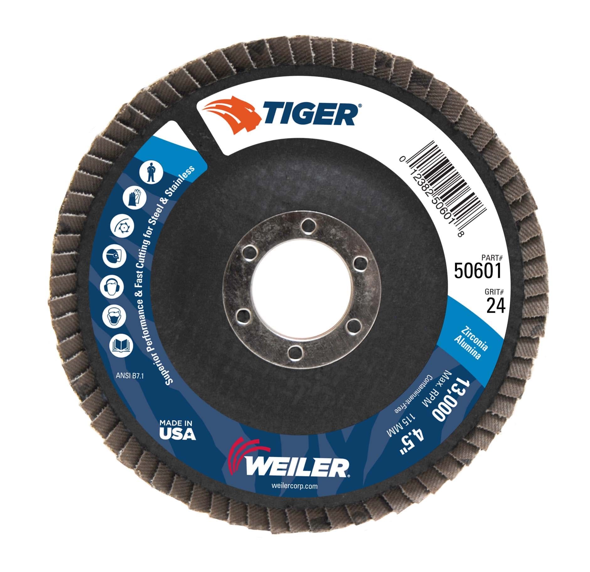 Picture of 4-1/2" Tiger Disc Abrasive Flap Disc, Conical (TY29), Phenolic Backing, 24Z, 7/8" Arbor Hole