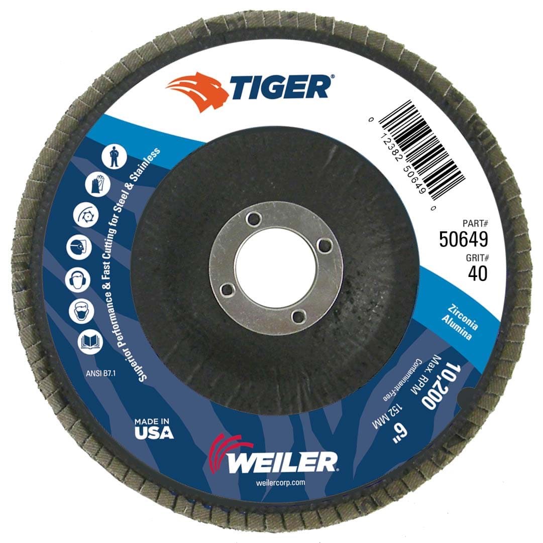 Picture of 6" Tiger Disc Abrasive Flap Disc, Conical (TY29), Phenolic Backing, 40Z, 7/8" Arbor Hole