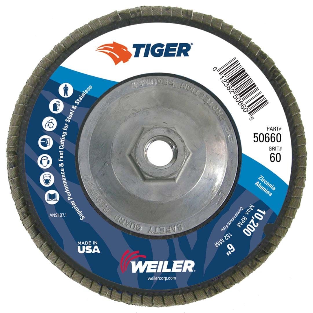 Picture of 6" Tiger Disc Abrasive Flap Disc, Conical (TY29), Phenolic Backing, 60Z, 5/8"-11 UNC Nut