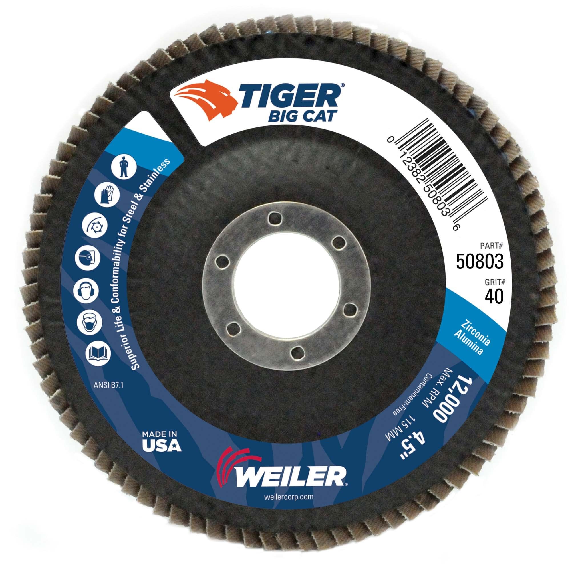 Picture of 4-1/2" Big Cat Abrasive Flap Disc, Flat (TY27), Phenolic Backing, 40Z, 7/8" Arbor Hole