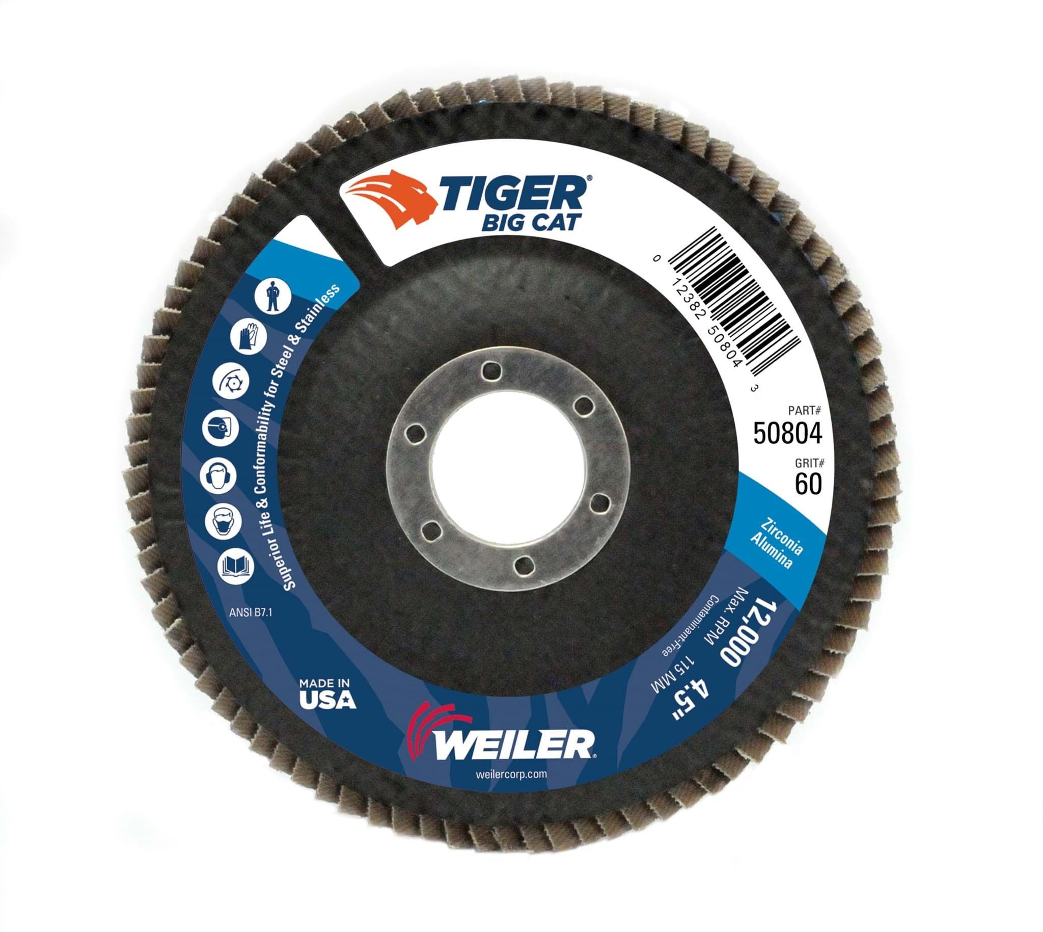 Picture of 4-1/2" Big Cat Abrasive Flap Disc, Flat (TY27), Phenolic Backing, 60Z, 7/8" Arbor Hole