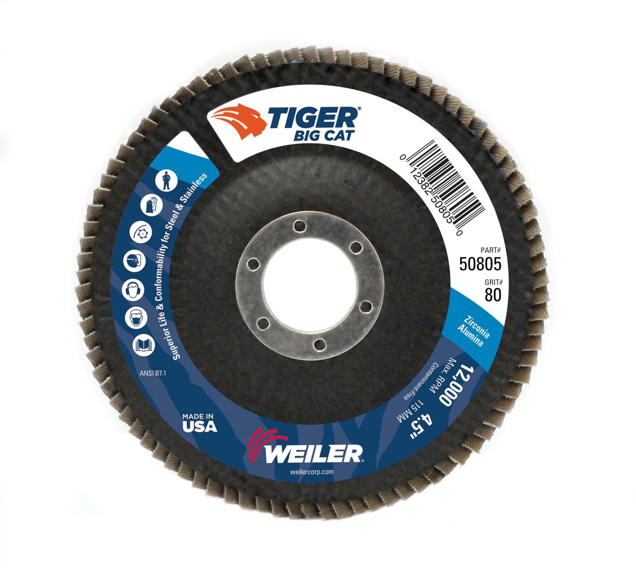 Picture of 4-1/2" Big Cat Abrasive Flap Disc, Flat (TY27), Phenolic Backing, 80Z, 7/8" Arbor Hole