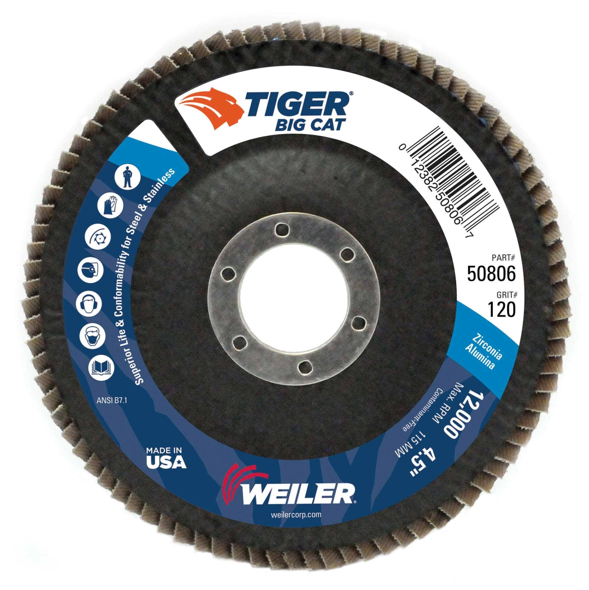 Picture of 4-1/2" Big Cat Abrasive Flap Disc, Flat (TY27), Phenolic Backing, 120Z, 7/8" Arbor Hole