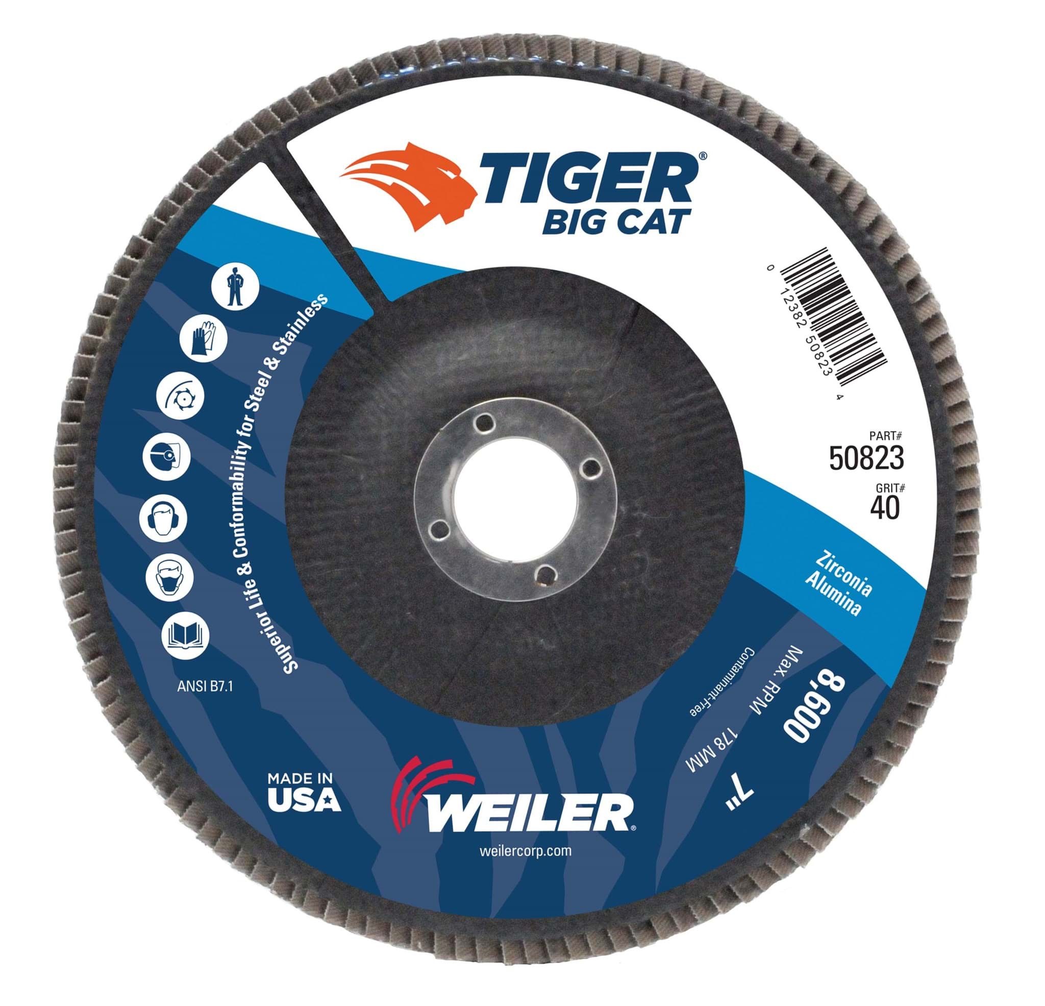Picture of 7" Big Cat Abrasive Flap Disc, Flat (TY27), Phenolic Backing, 40Z, 7/8" Arbor Hole
