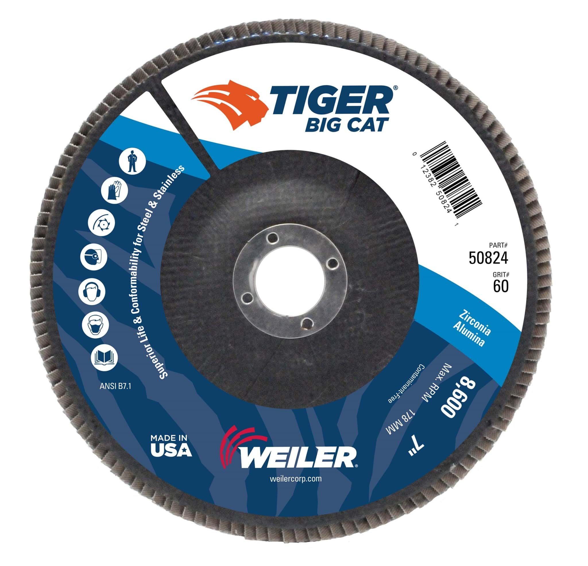 Picture of 7" Big Cat Abrasive Flap Disc, Flat (TY27), Phenolic Backing, 60Z, 7/8" Arbor Hole