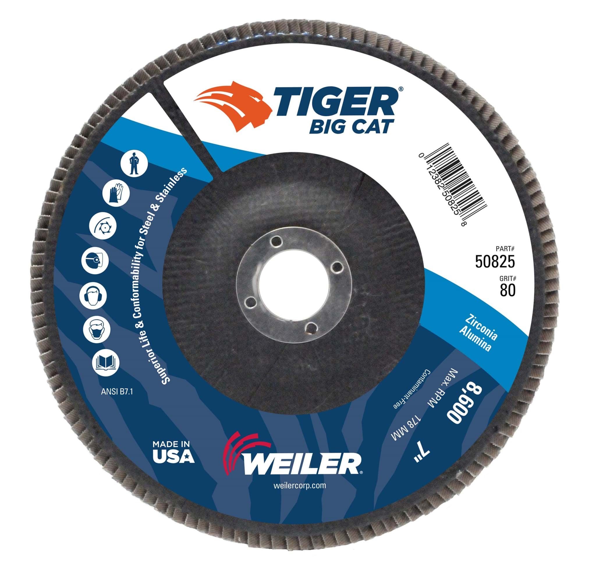 Picture of 7" Big Cat Abrasive Flap Disc, Flat (TY27), Phenolic Backing, 80Z, 7/8" Arbor Hole