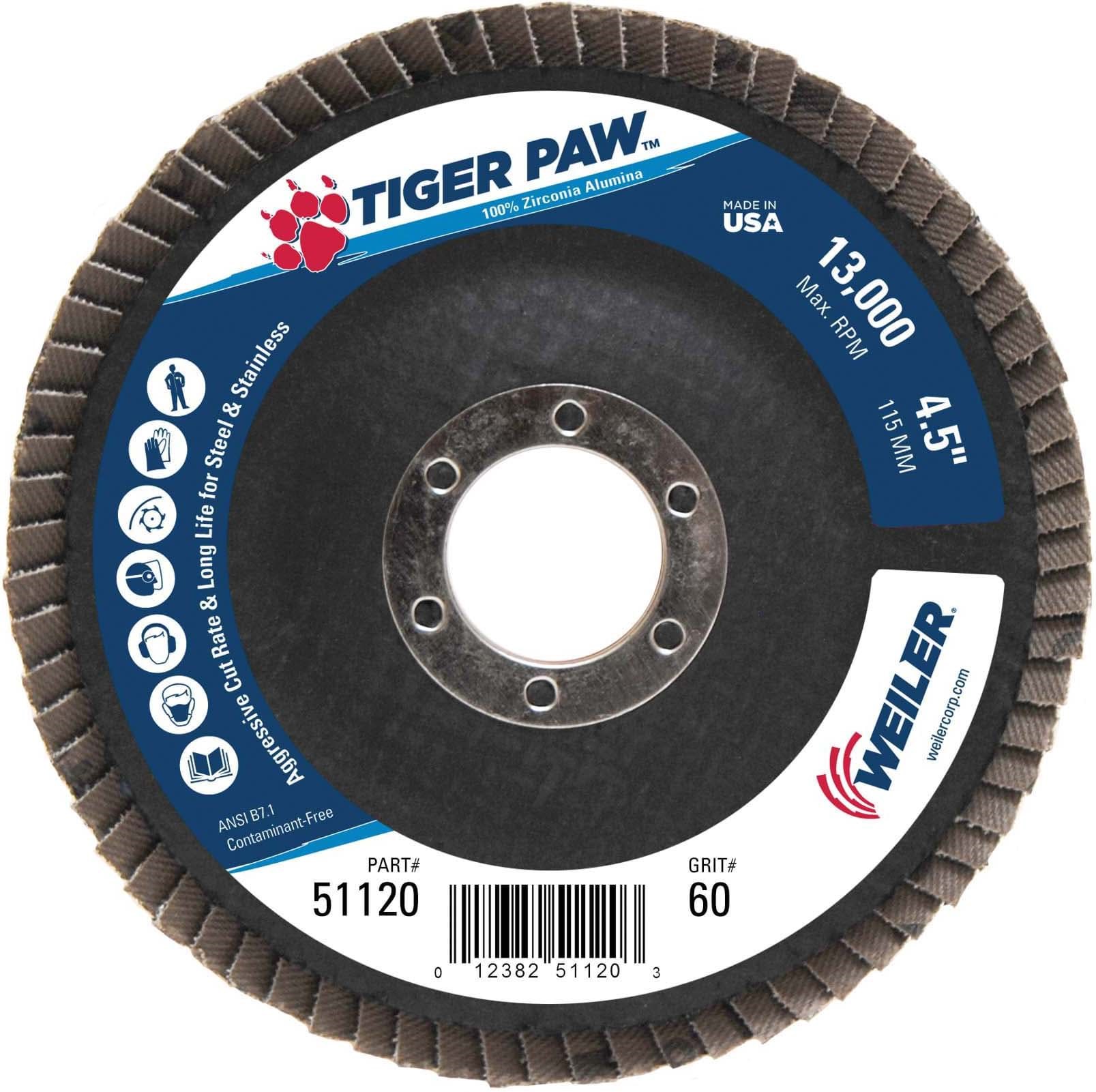 Picture of 4-1/2" Tiger Paw Abrasive Flap Disc, Conical (TY29), Phenolic Backing, 60Z, 7/8" Arbor Hole