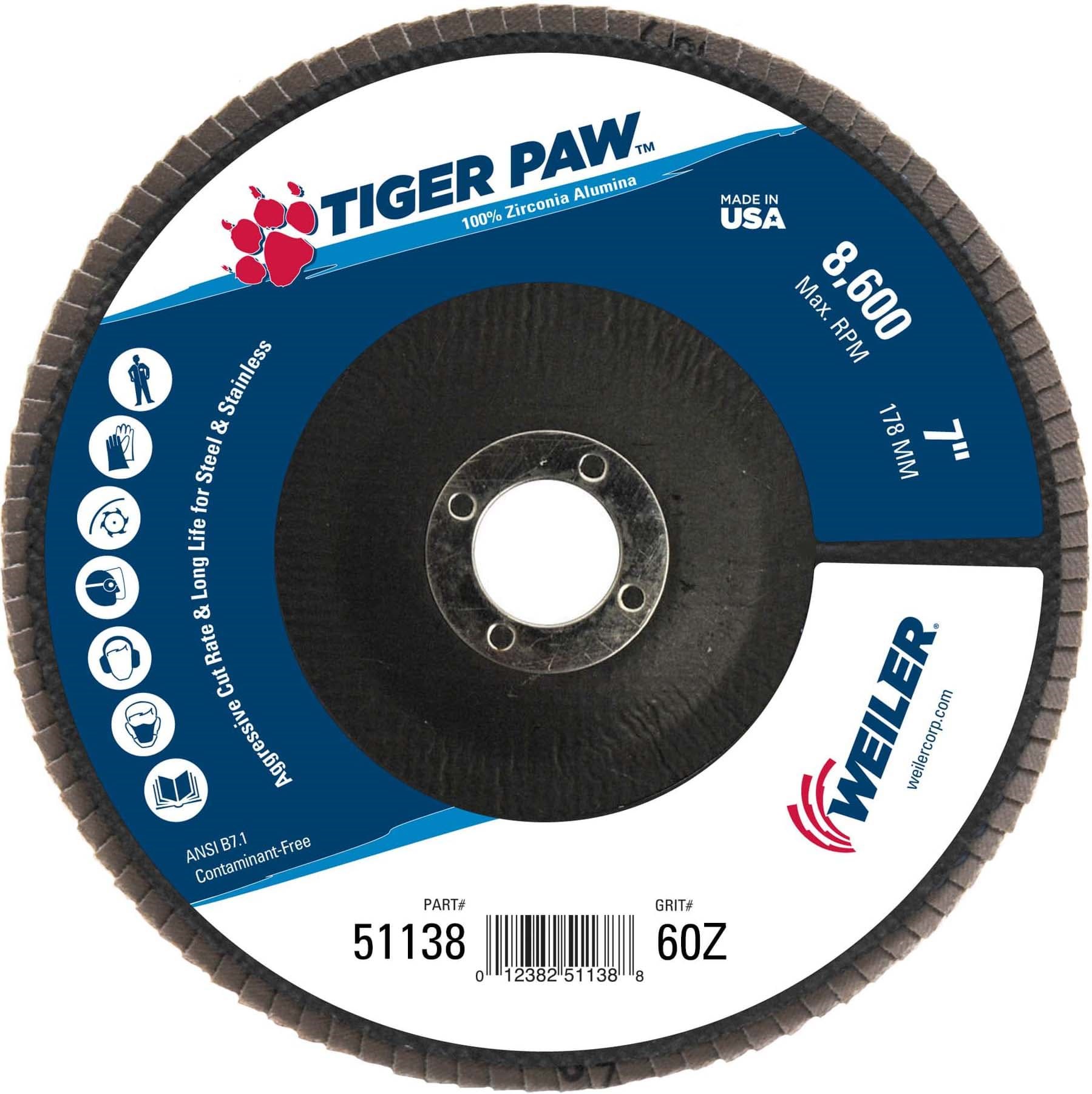 Picture of 7" Tiger Paw Abrasive Flap Disc, Flat (TY27), Phenolic Backing, 60Z, 7/8" Arbor Hole