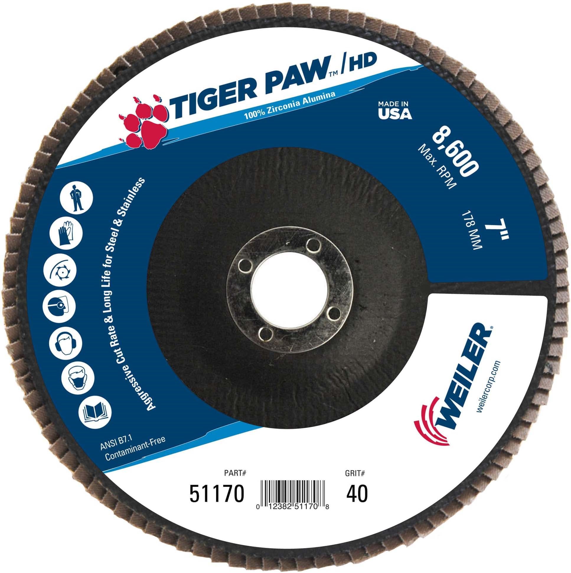 Picture of 7" Tiger Paw Super High Density Flap Disc, Flat (TY27), Phenolic Backing, 40Z, 7/8" Arbor Hole
