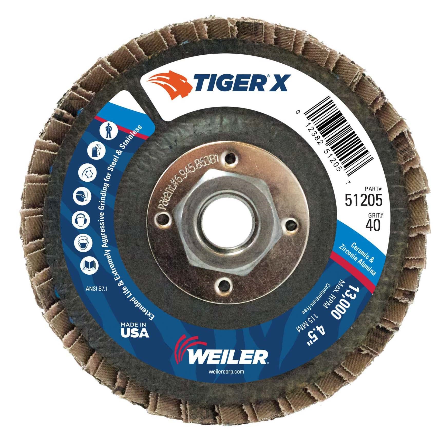 Picture of 4-1/2" Tiger X Flap Disc, Conical (TY29), Phenolic Backing, 40Z, 5/8"-11 UNC Nut