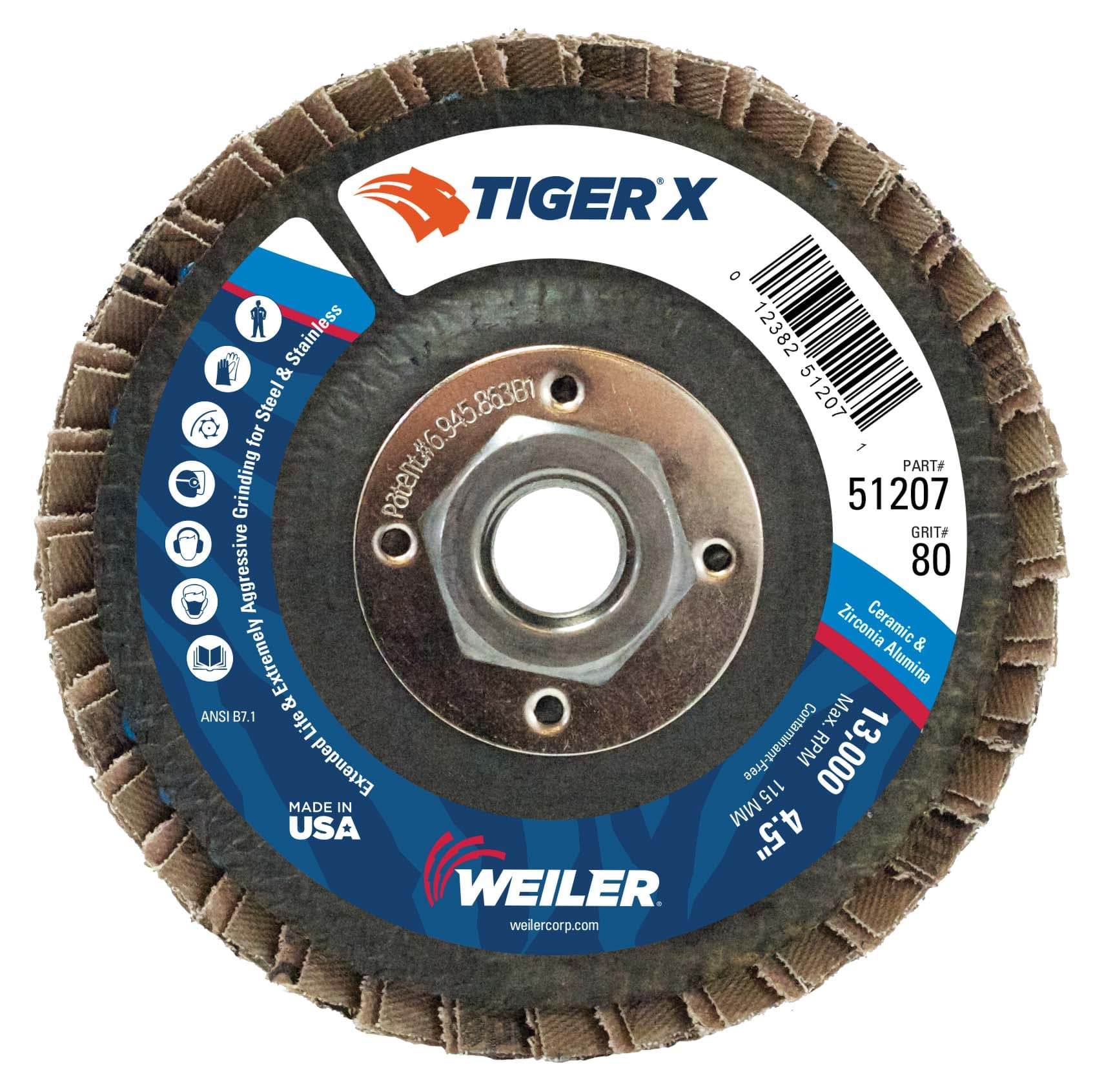 Picture of 4-1/2" Tiger X Flap Disc, Conical (TY29), Phenolic Backing, 80Z, 5/8"-11 UNC Nut