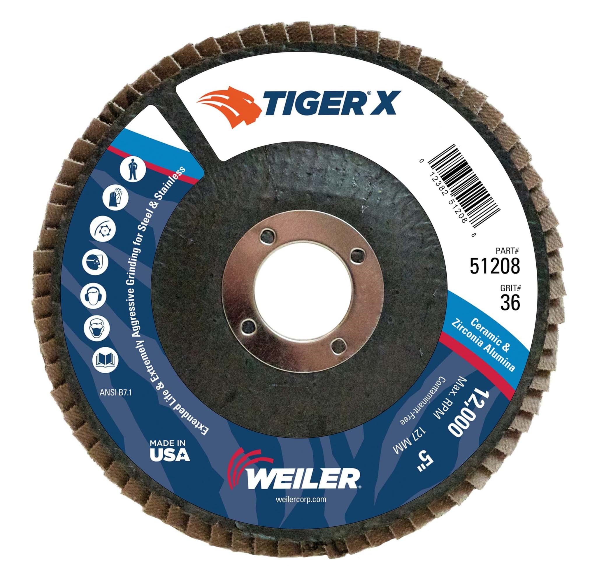 Picture of 5" Tiger X Flap Disc, Conical (TY29), Phenolic Backing, 36Z, 7/8" Arbor Hole