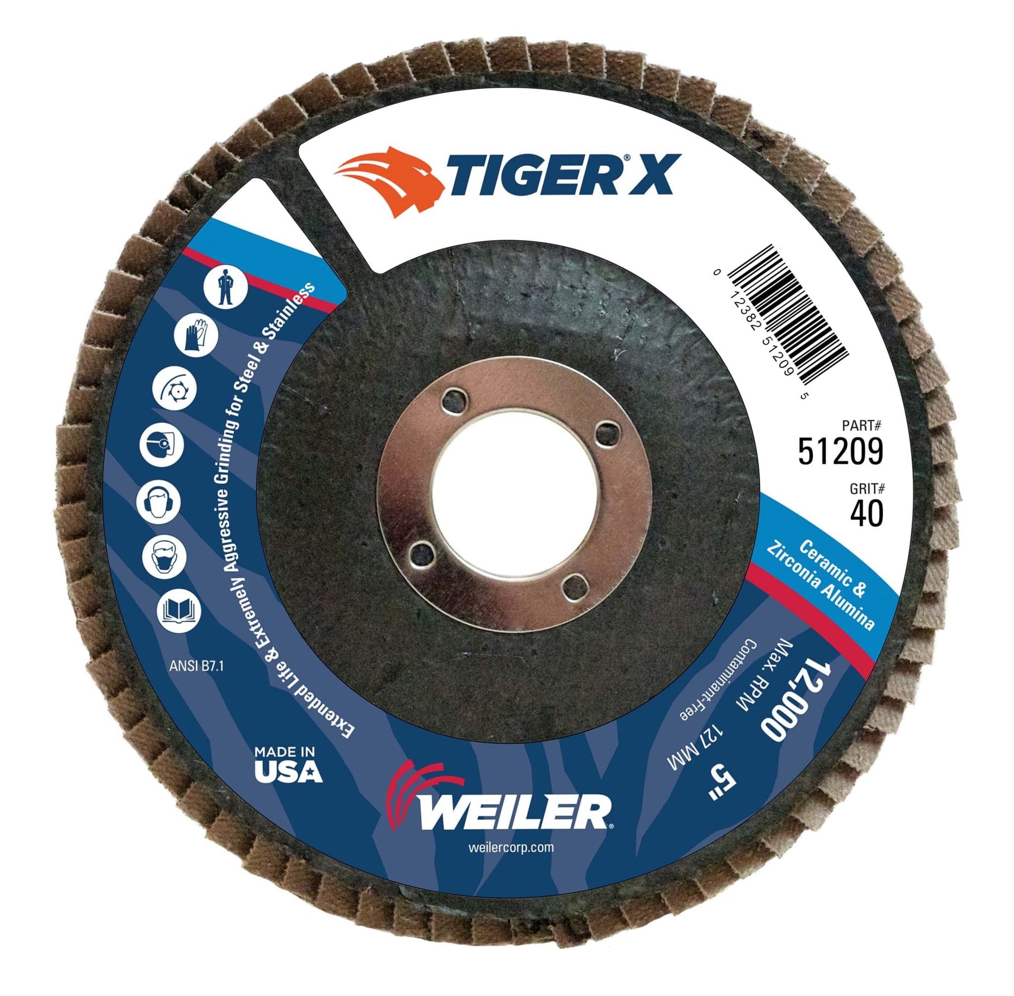Picture of 5" Tiger X Flap Disc, Conical (TY29), Phenolic Backing, 40Z, 7/8" Arbor Hole