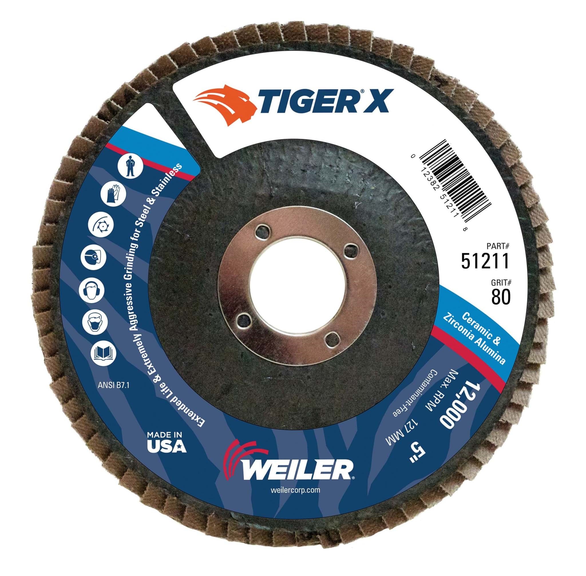 Picture of 5" Tiger X Flap Disc, Conical (TY29), Phenolic Backing, 80Z, 7/8" Arbor Hole