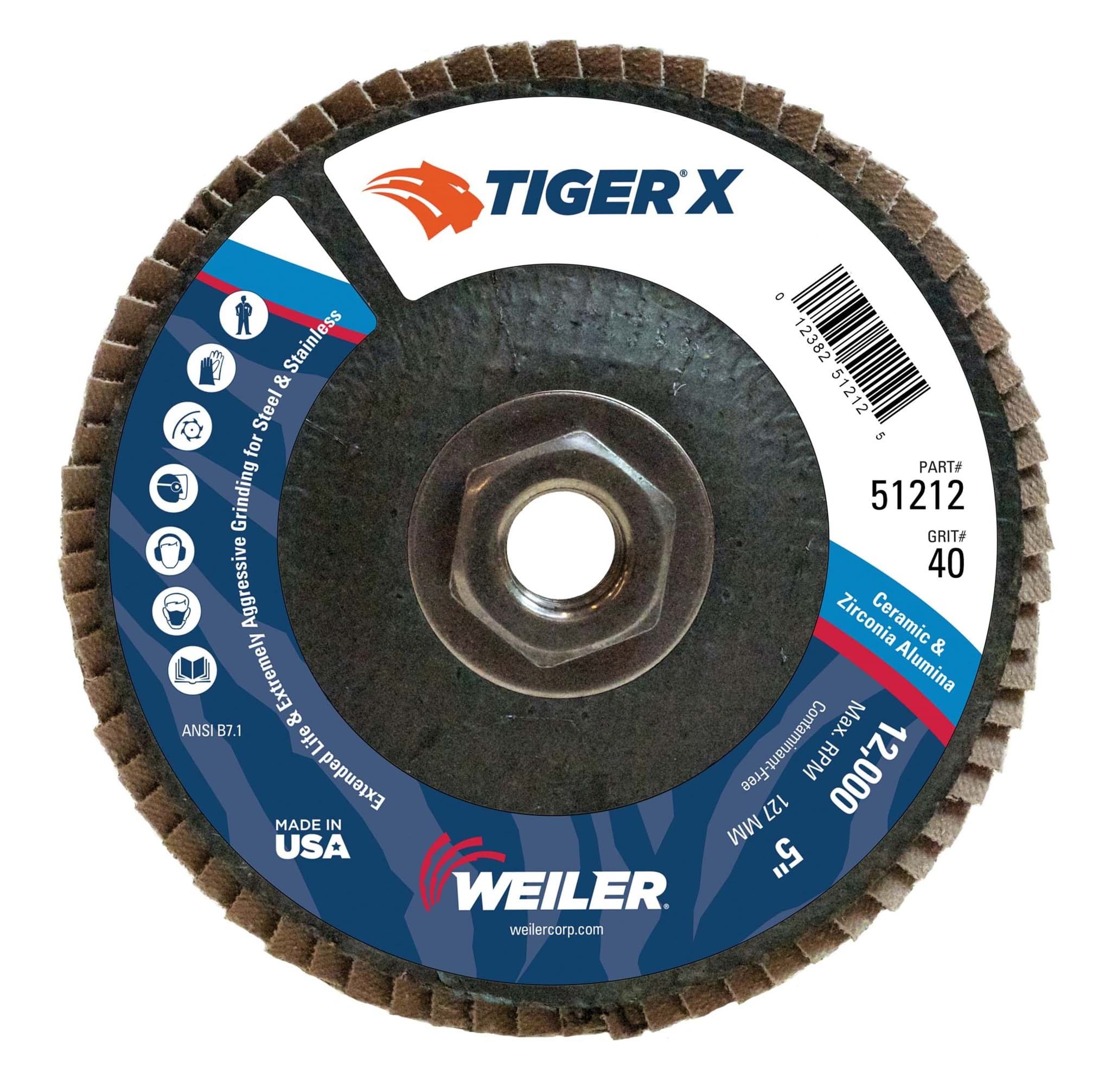 Picture of 5" Tiger X Flap Disc, Conical (TY29), Phenolic Backing, 40Z, 5/8"-11 UNC Nut