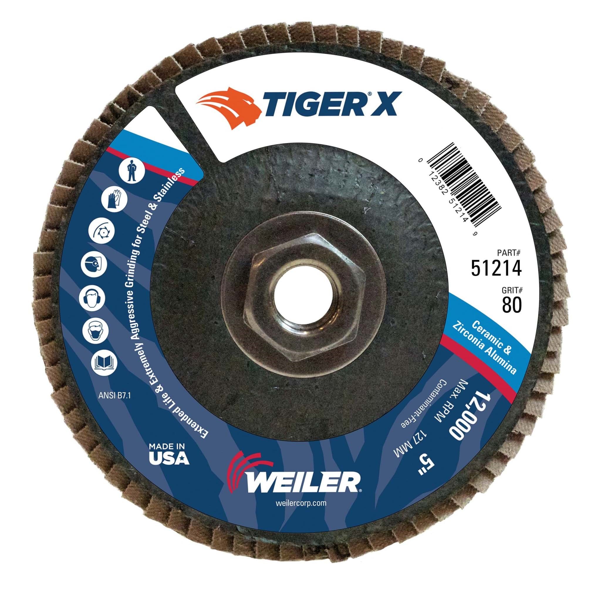 Picture of 5" Tiger X Flap Disc, Conical (TY29), Phenolic Backing, 80Z, 5/8"-11 UNC Nut