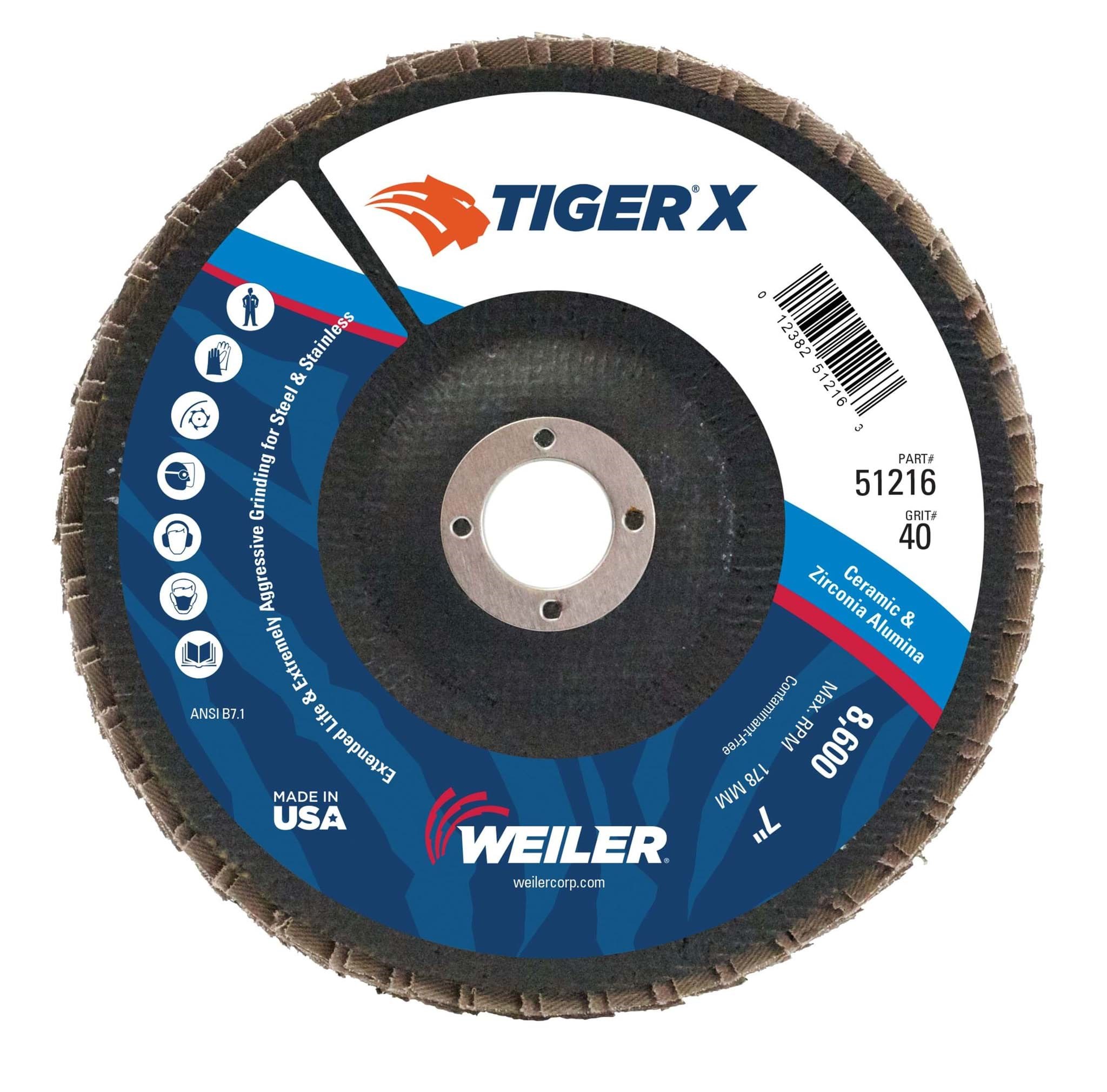 Picture of 7" Tiger X Flap Disc, Conical (TY29), Phenolic Backing, 40Z, 7/8" Arbor Hole