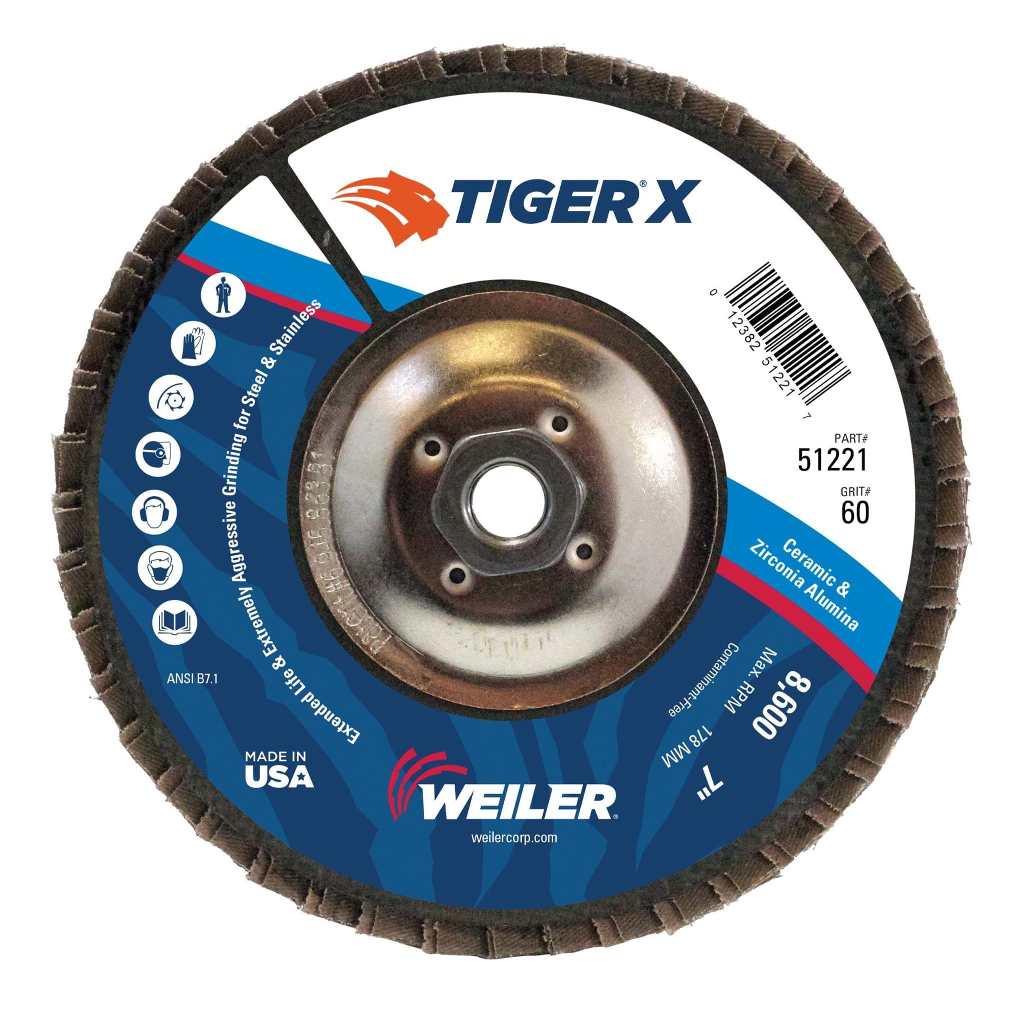 Picture of 7" Tiger X Flap Disc, Conical (TY29), Phenolic Backing, 60Z, 5/8-11" Arbor Hole