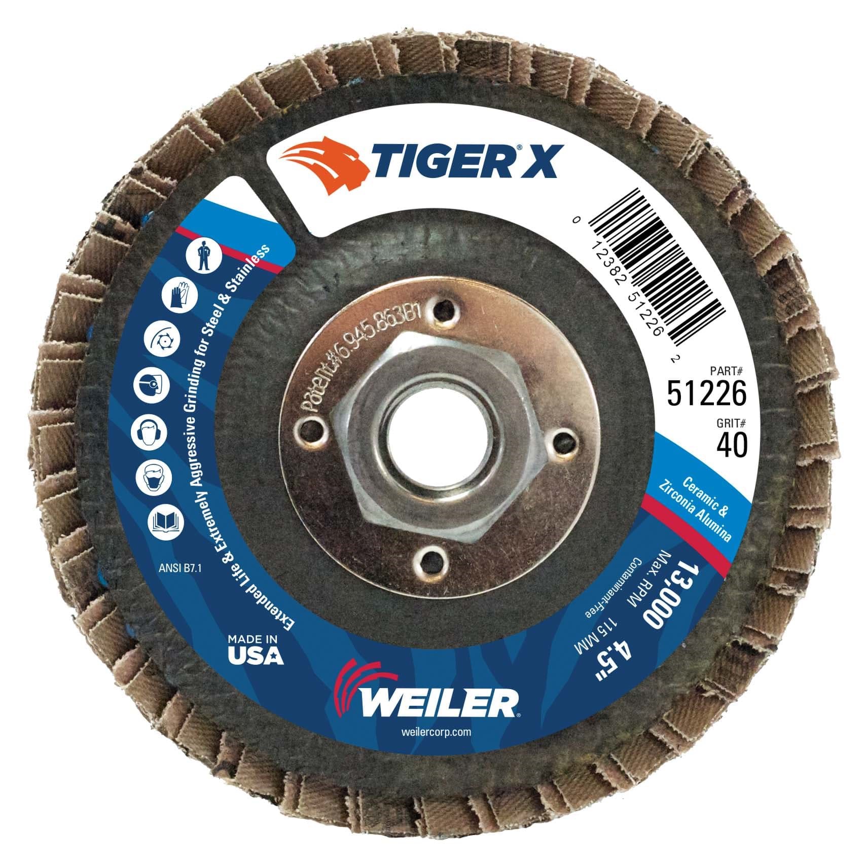 Picture of 4-1/2" Tiger X Flap Disc, Flat (TY27), Phenolic Backing, 40Z, 5/8-11" Arbor Hole