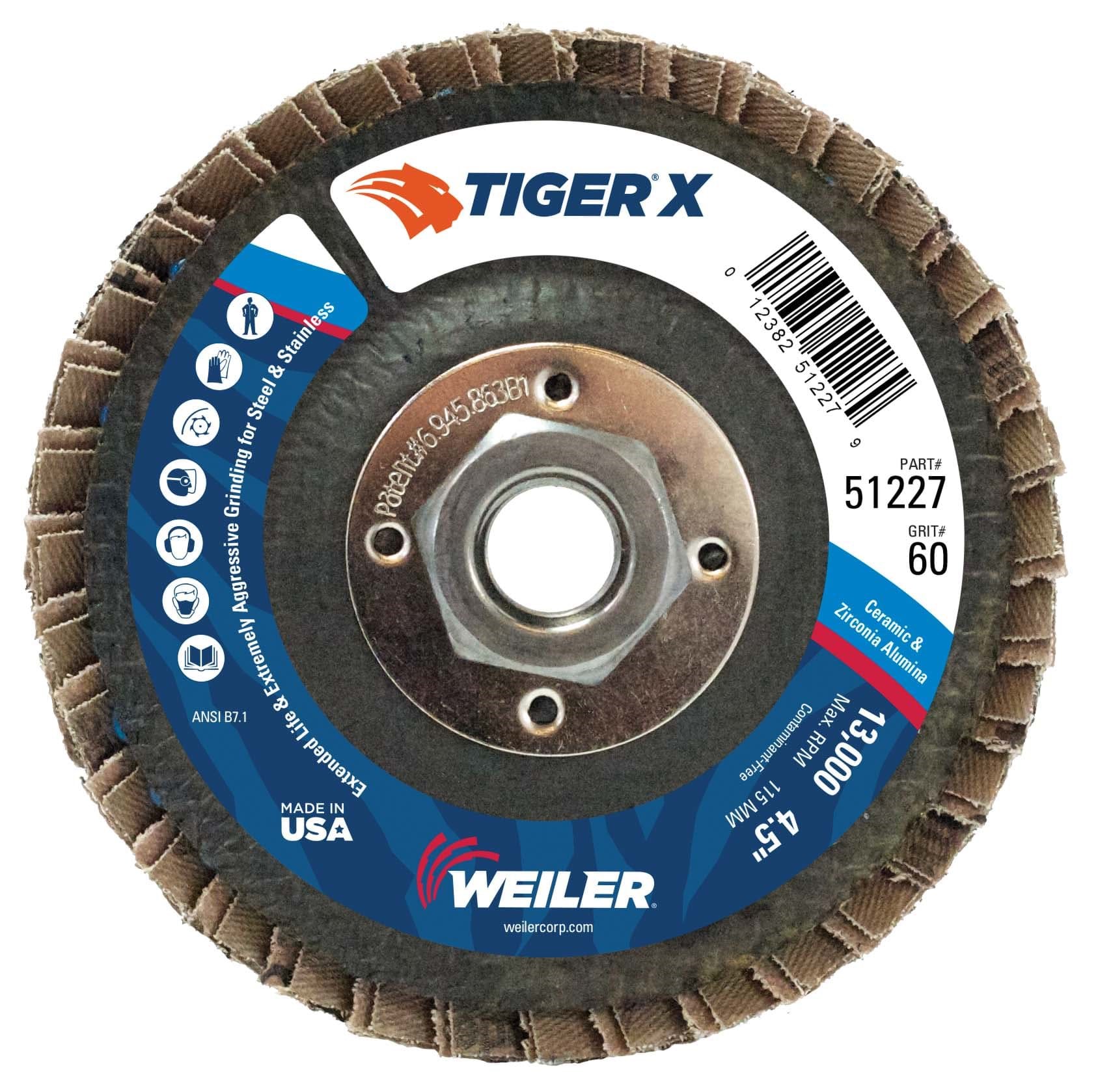 Picture of 4-1/2" Tiger X Flap Disc, Flat (TY27), Phenolic Backing, 60Z, 5/8-11" Arbor Hole