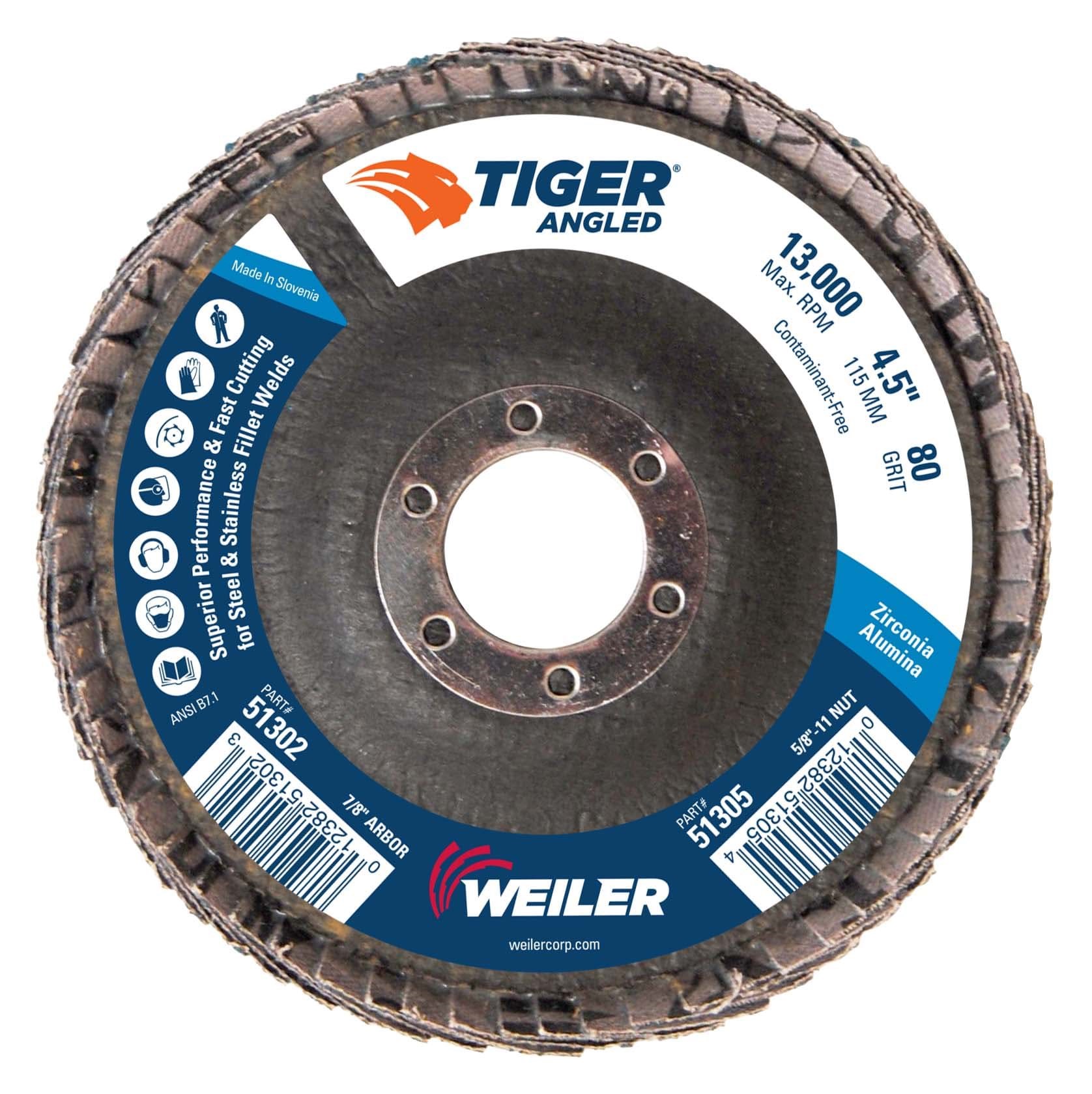 Picture of 4-1/2" Tiger Angled (Radial) Zirc Flap Disc 80Z 7/8 Arbor Hole