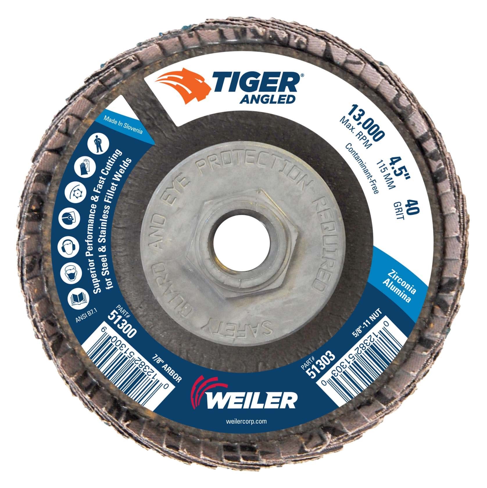 Picture of 4-1/2" Tiger Angled (Radial) Zirc Flap Disc 40Z 5/8-11 Nut