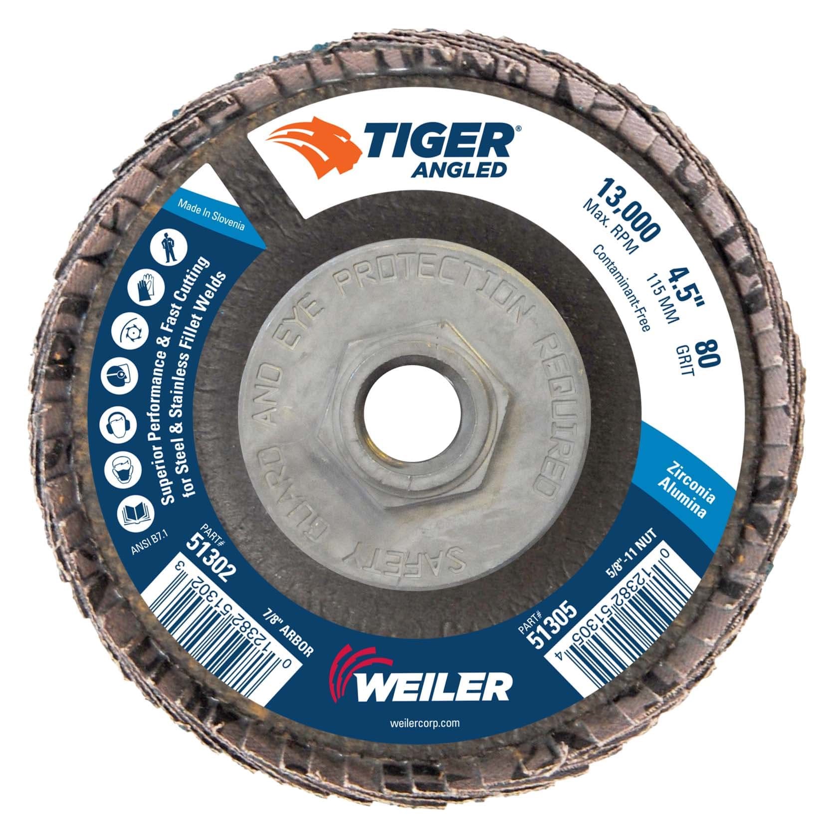 Picture of 4-1/2" Tiger Angled (Radial) Zirc Flap Disc 80Z 5/8-11 Nut