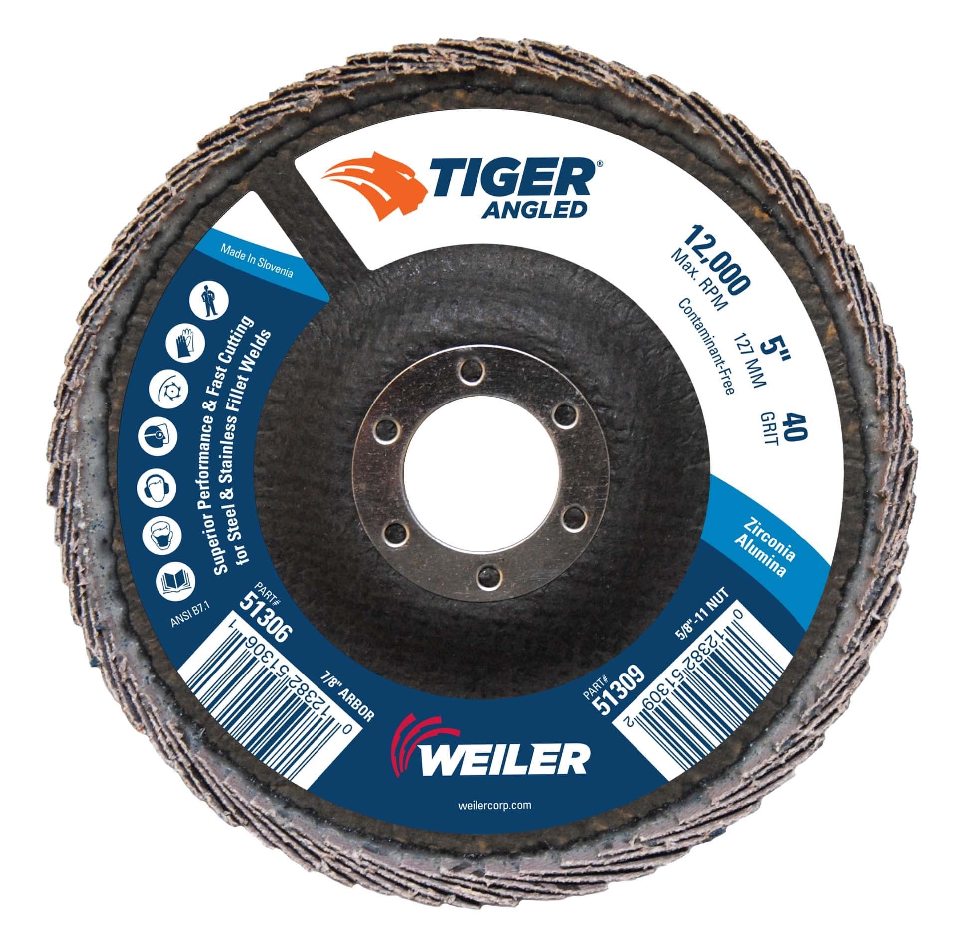 Picture of 5" Tiger Angled (Radial) Zirc Flap Disc 40Z 7/8 Arbor Hole