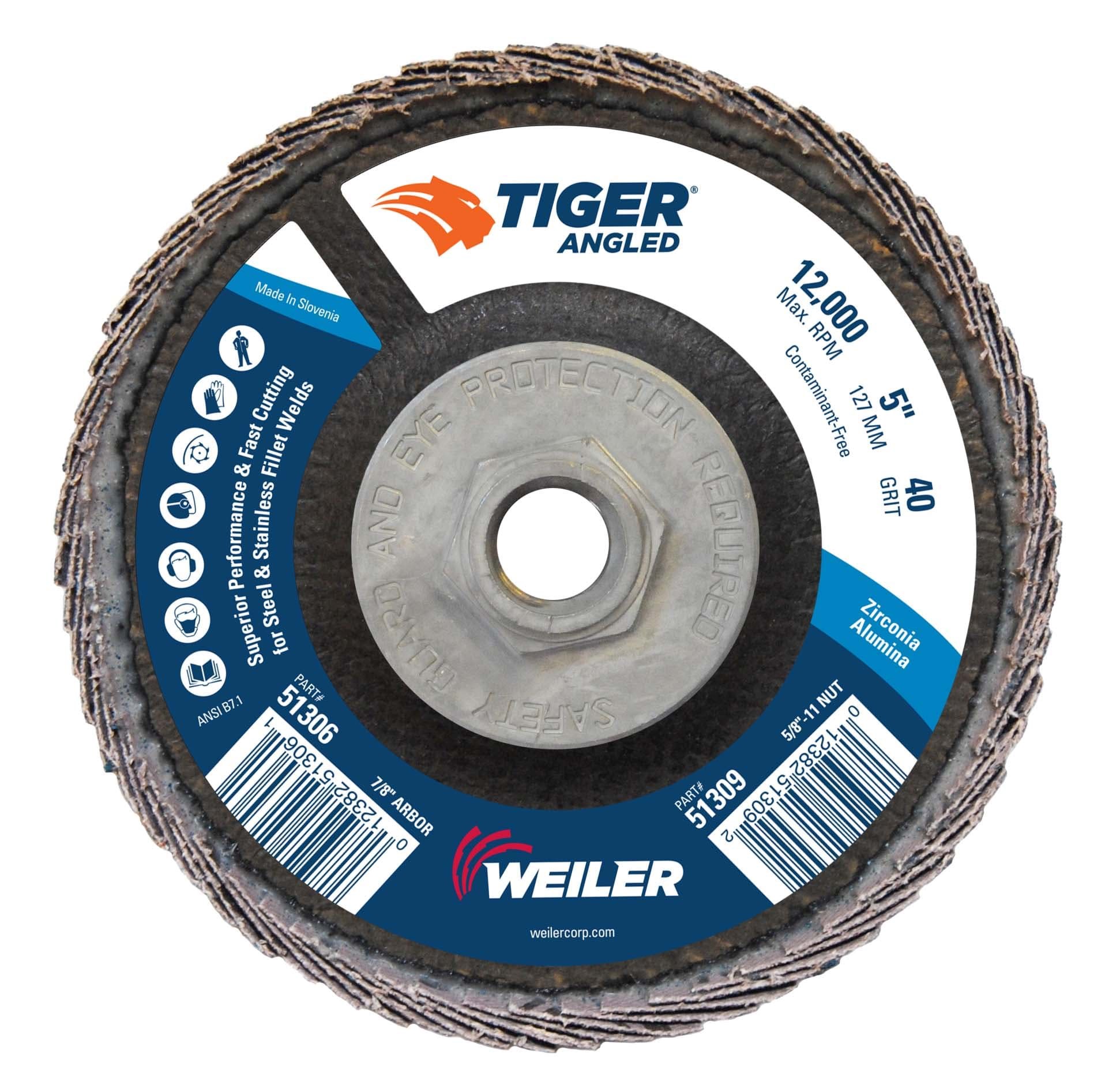 Picture of 5" Tiger Angled (Radial) Zirc Flap Disc 40Z 5/8-11 Nut