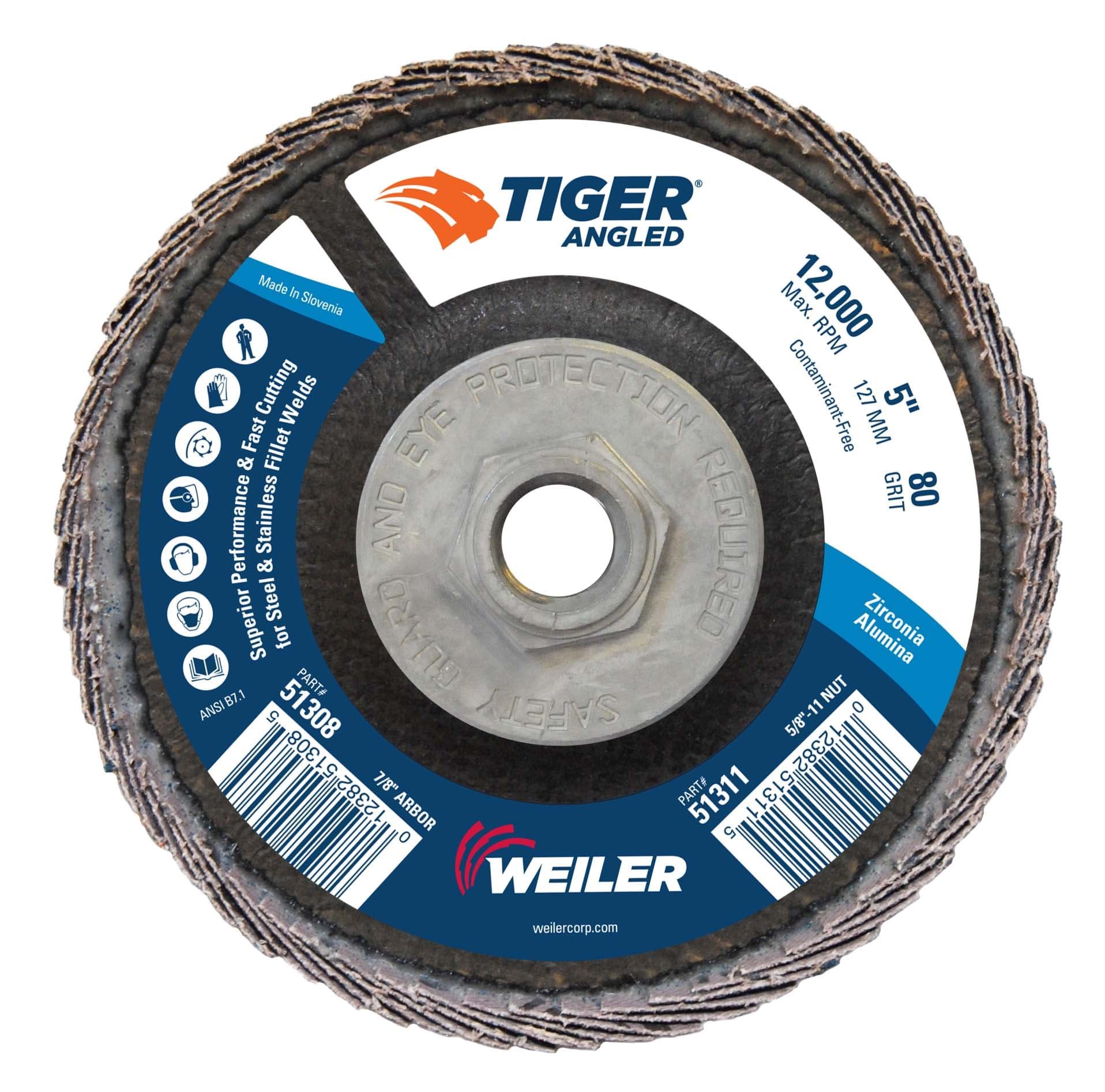 Picture of 5" Tiger Angled (Radial) Zirc Flap Disc 80Z 5/8-11 Nut
