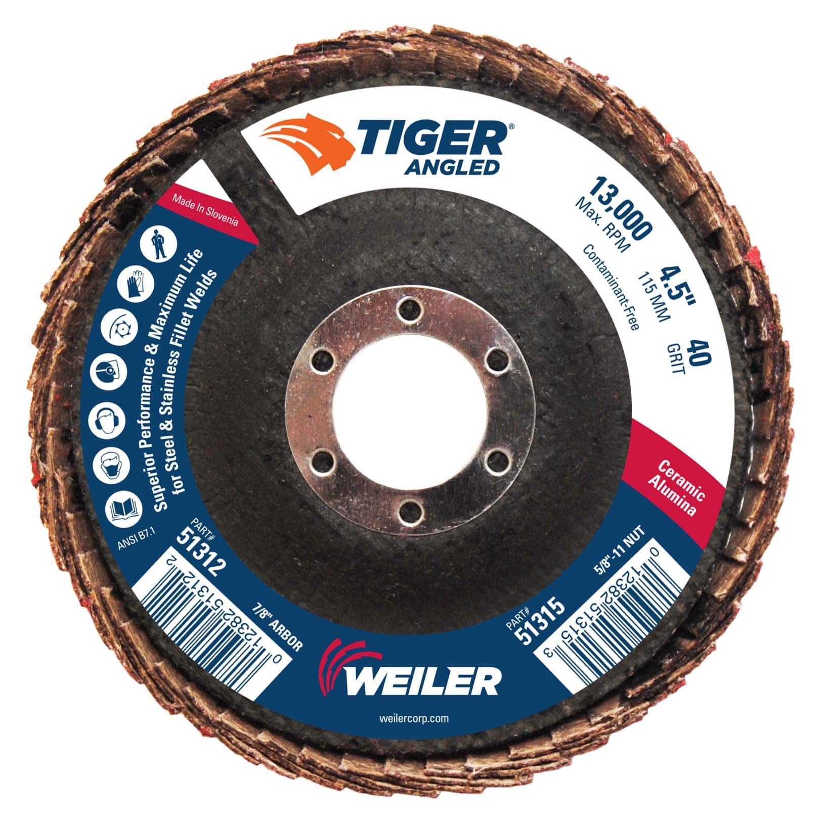 Picture of 4-1/2" Tiger Angled (Radial) Ceramic Flap Disc 40C 7/8 Arbor Hole